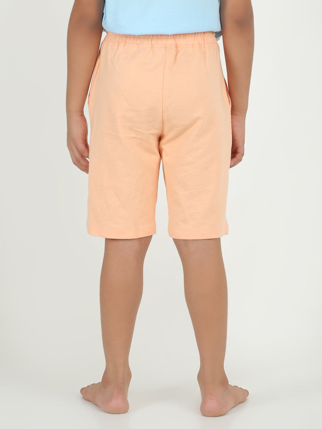 REBORN- Boys Printed  cotton fleece Shorts - Peach