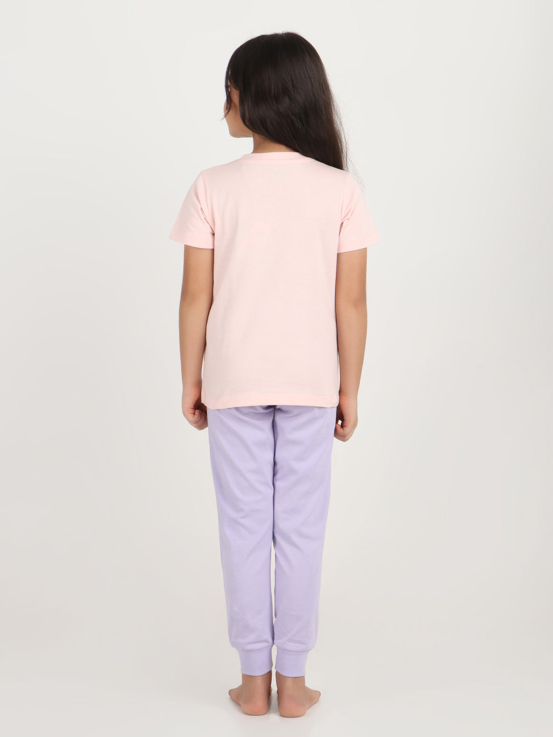 REBORN x Smurfs  Girls - Soft Single Jersery Printed Cotton Half Sleeve & PJ Sleepset - Soft Pink & Lavender