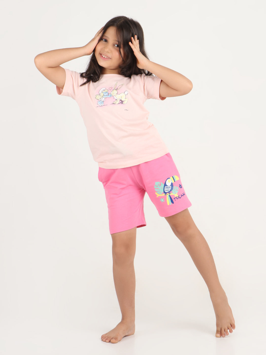 REBORN - Girls Printed  cotton fleece Shorts - Pink