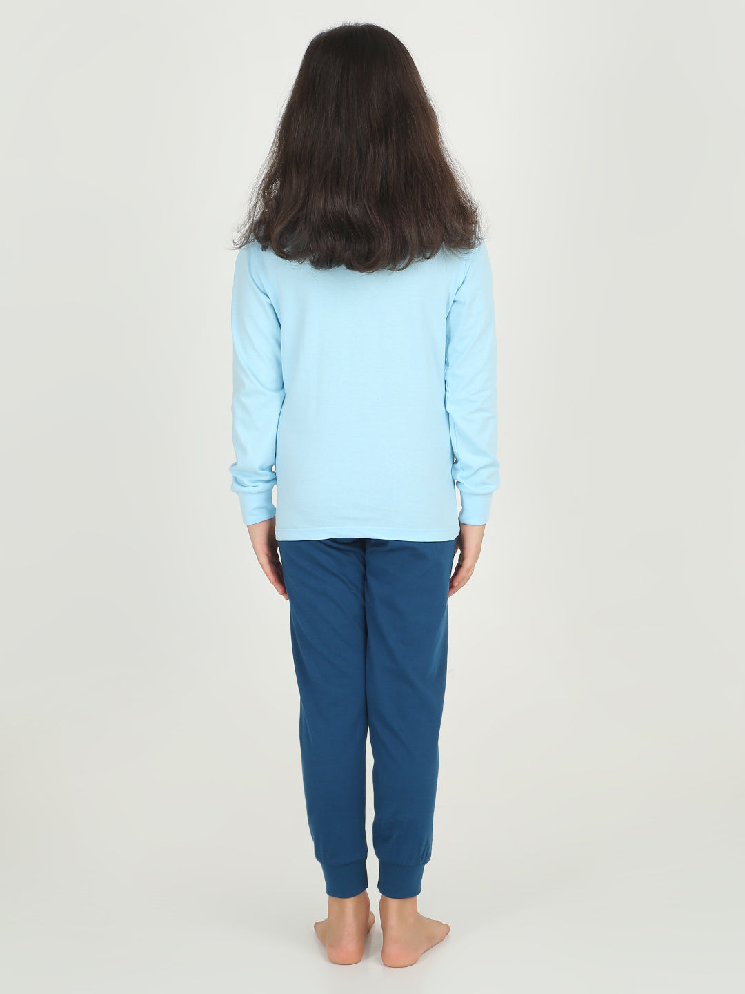 REBORN x Smurfs  Girls - Soft Single Jersery Printed Cotton Full Sleeve & PJ Sleepset - Sky Blue & Navy