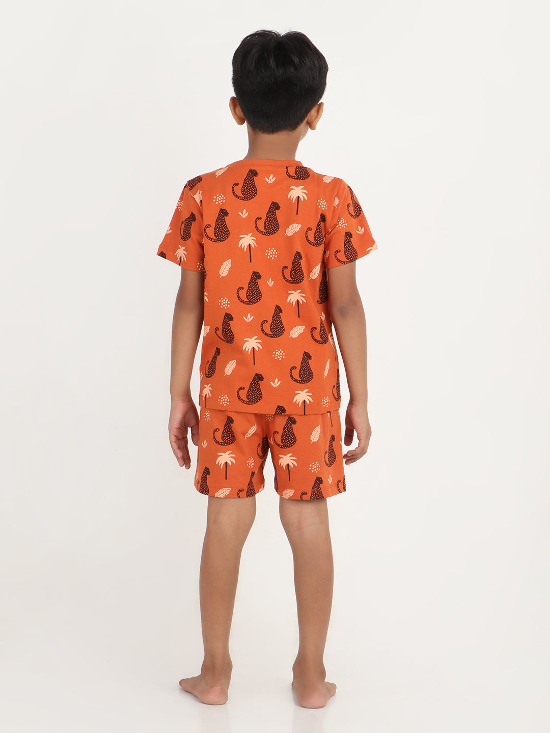 REBORN - Boys T-shirts & Shorts Co-ord set Cotton Animal Print -Rust