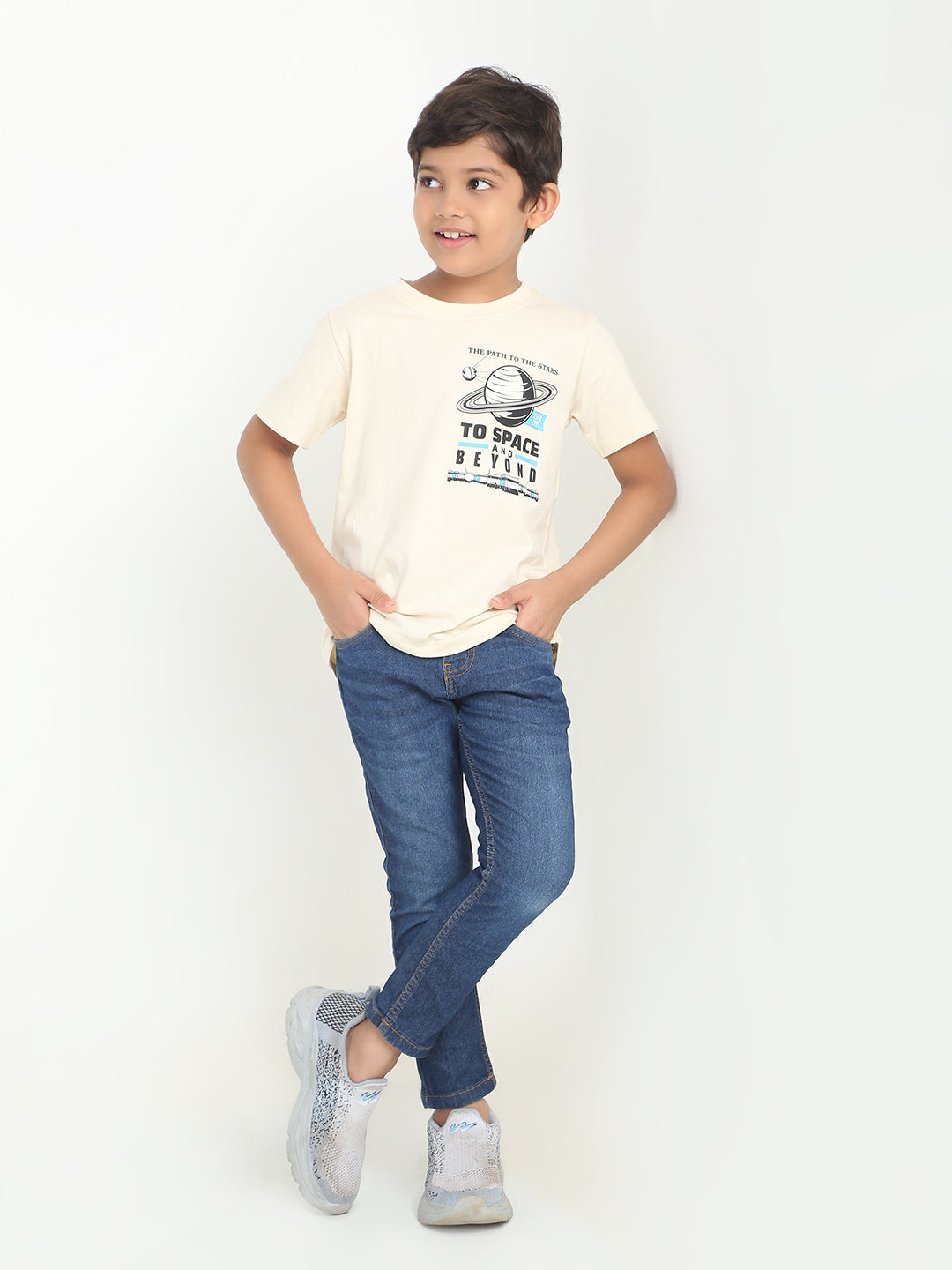 REBORN -Boys Cotton T-shirt Printed - Butter Cream