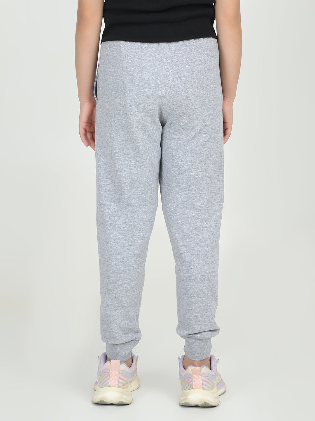 REBORN- Girls Blue Printed  cotton fleece Jogger - Light Grey