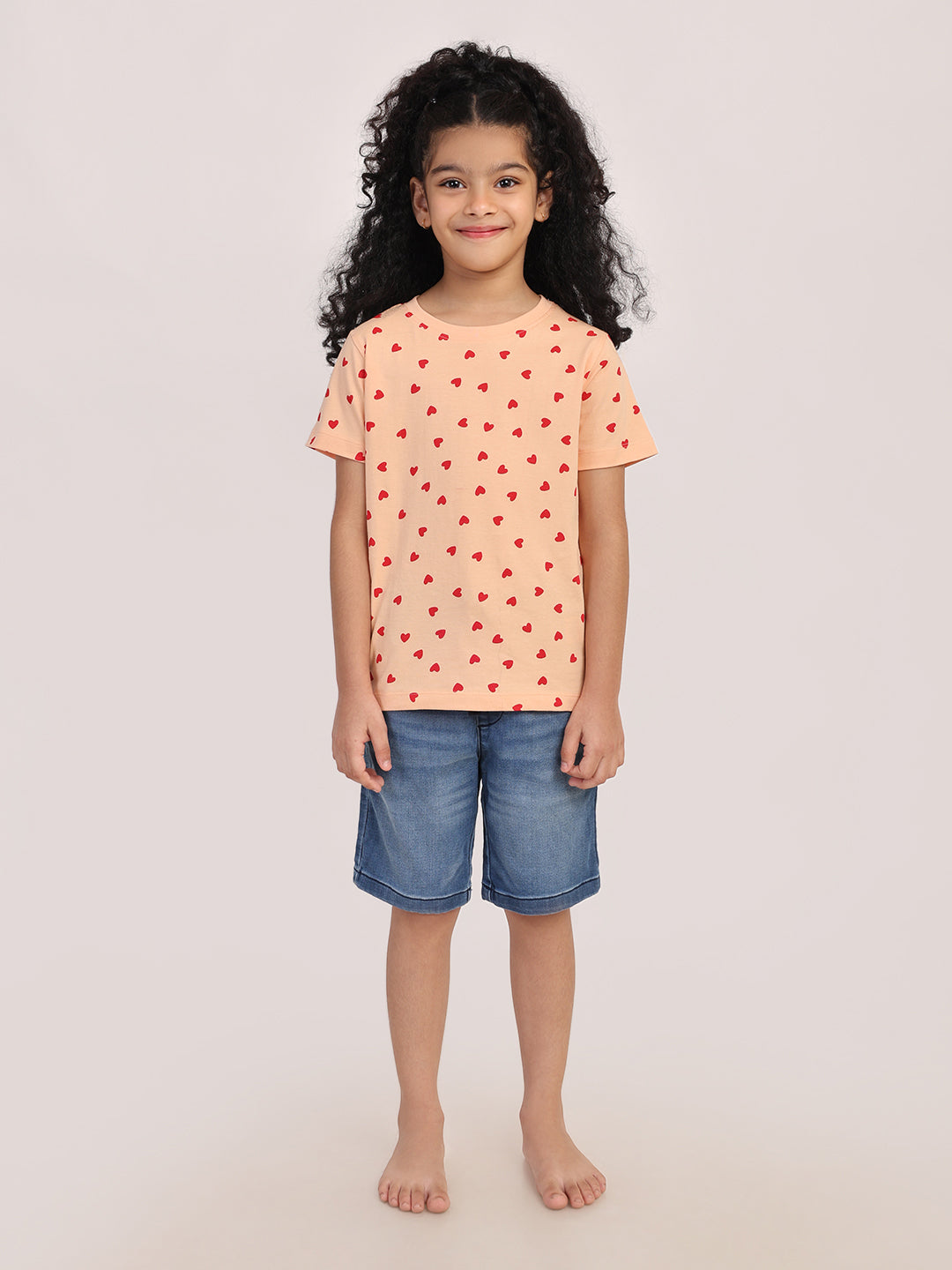 REBORN - Girls 1 piece chest printed T-shirt-Peach