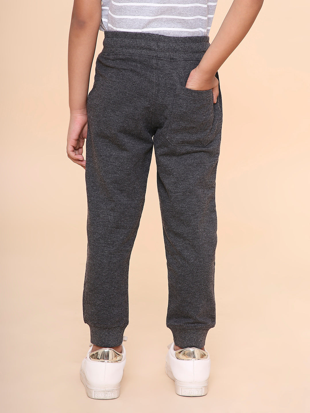 REBORN - Boys Solid Cotton Fleece Jogger - Charcoal Melange
