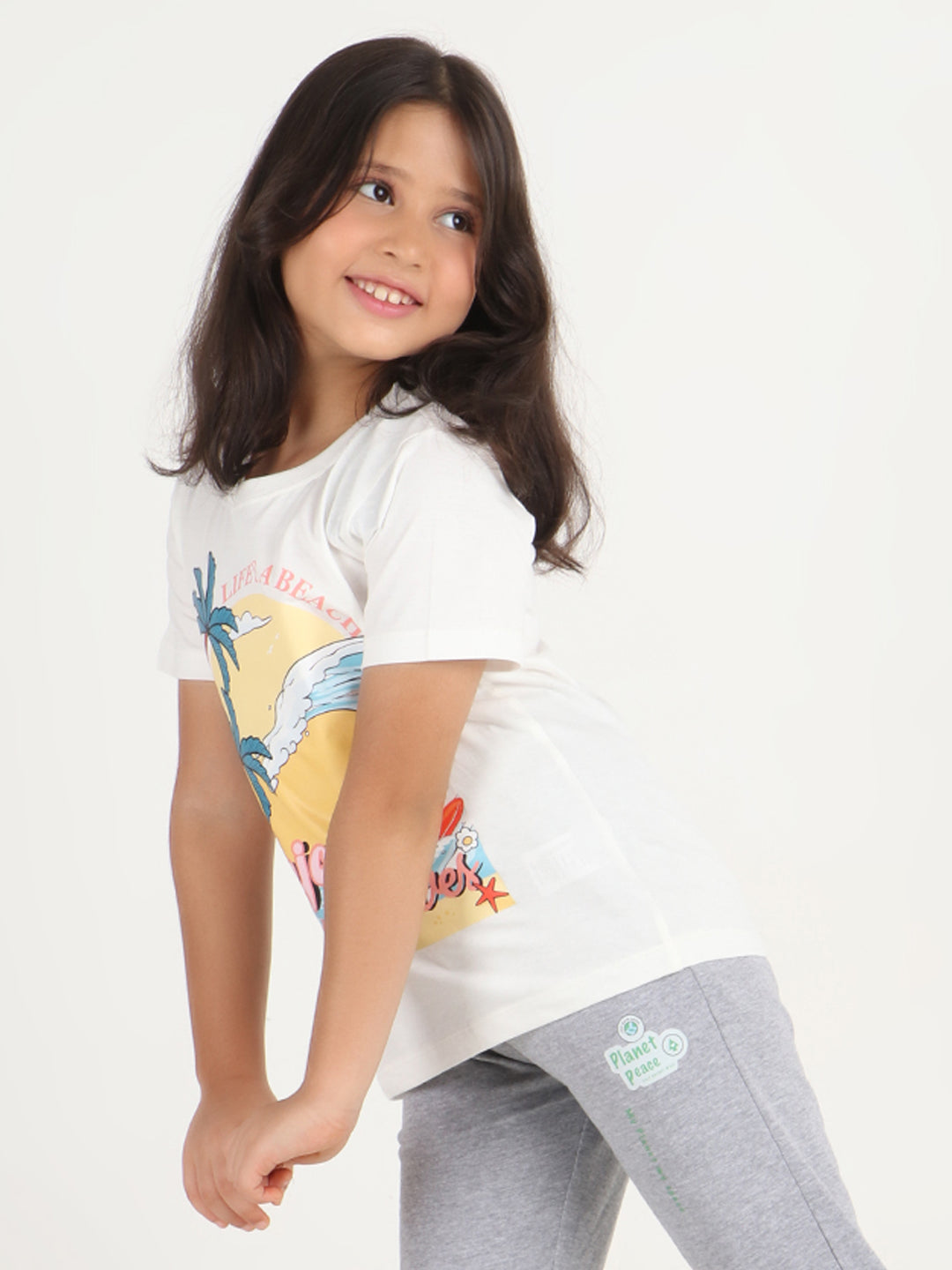 REBORN -Girls Cotton T-shirt Printed - Off White