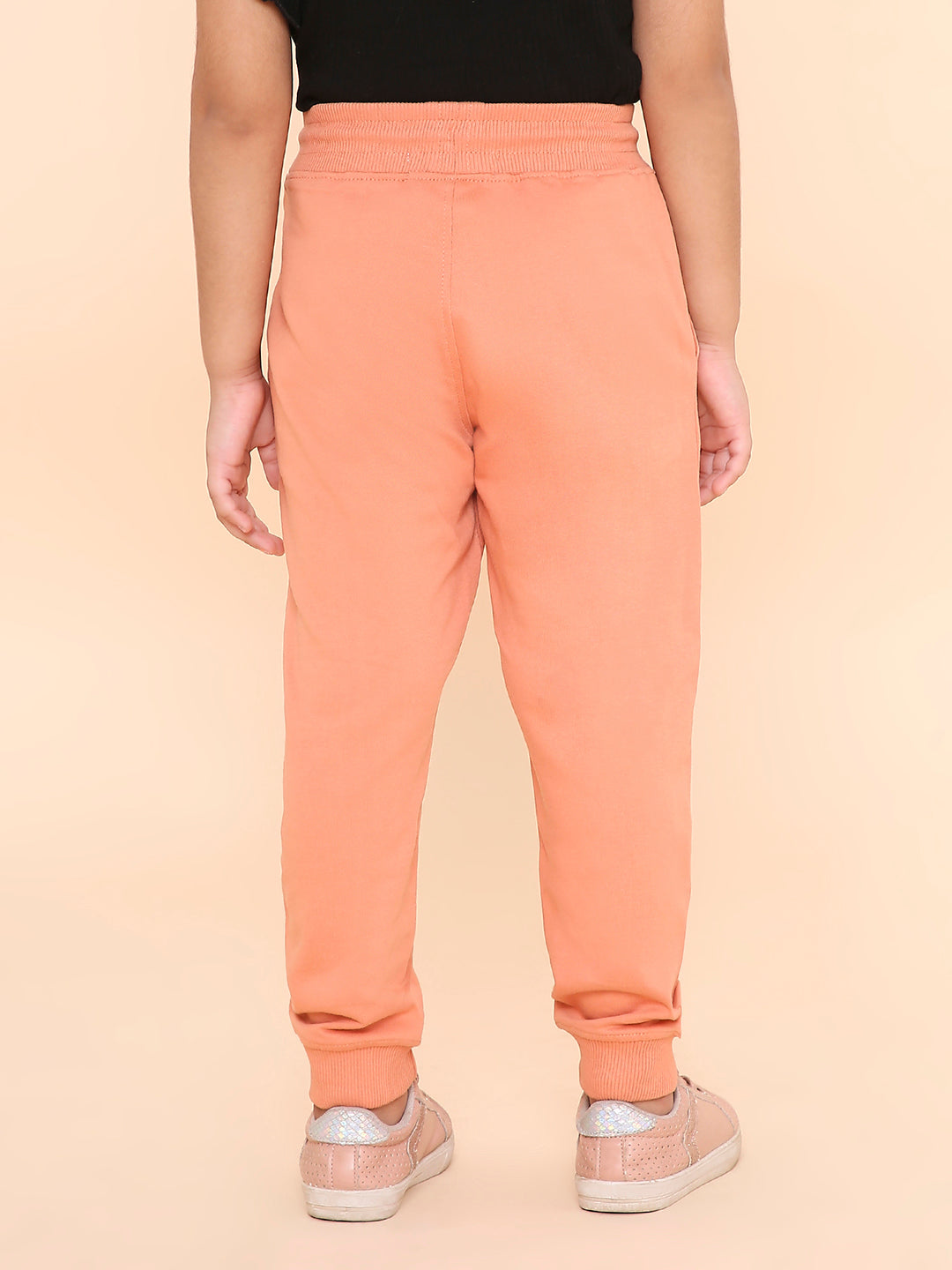REBORN - Girls Solid Cotton Fleece Jogger-Peach