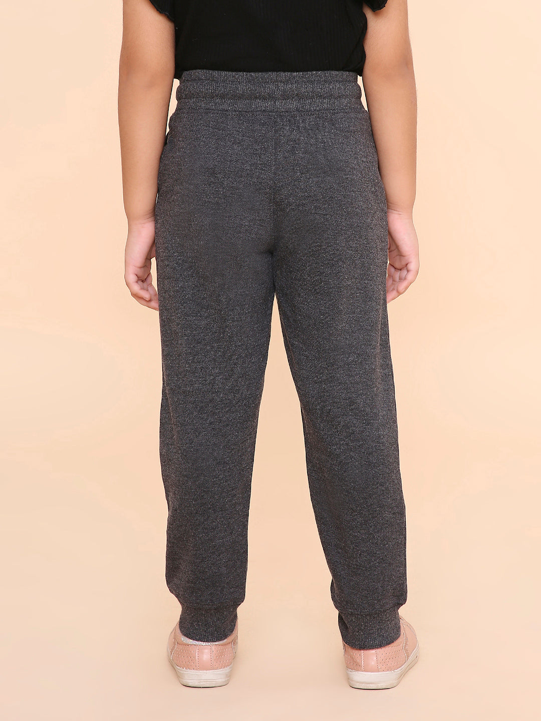 REBORN -Girls Solid Cotton Fleece Jogger -Charcoal Melange