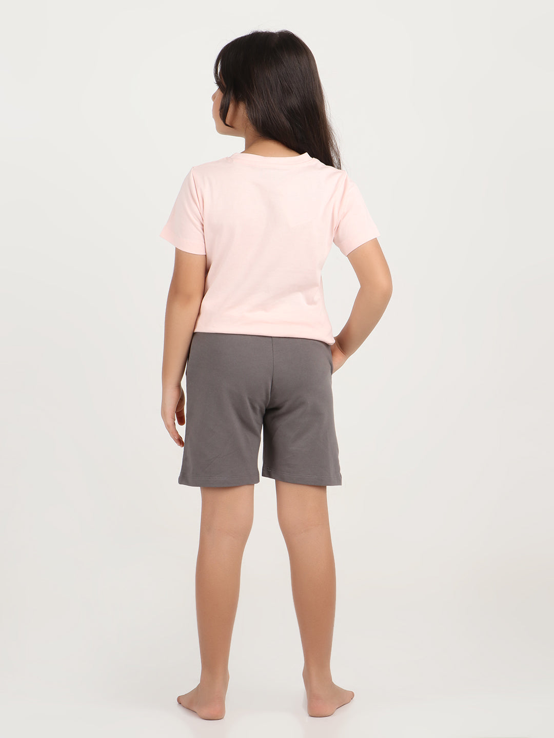 REBORN - Girls Printed  cotton fleece Shorts - Charcoal Grey
