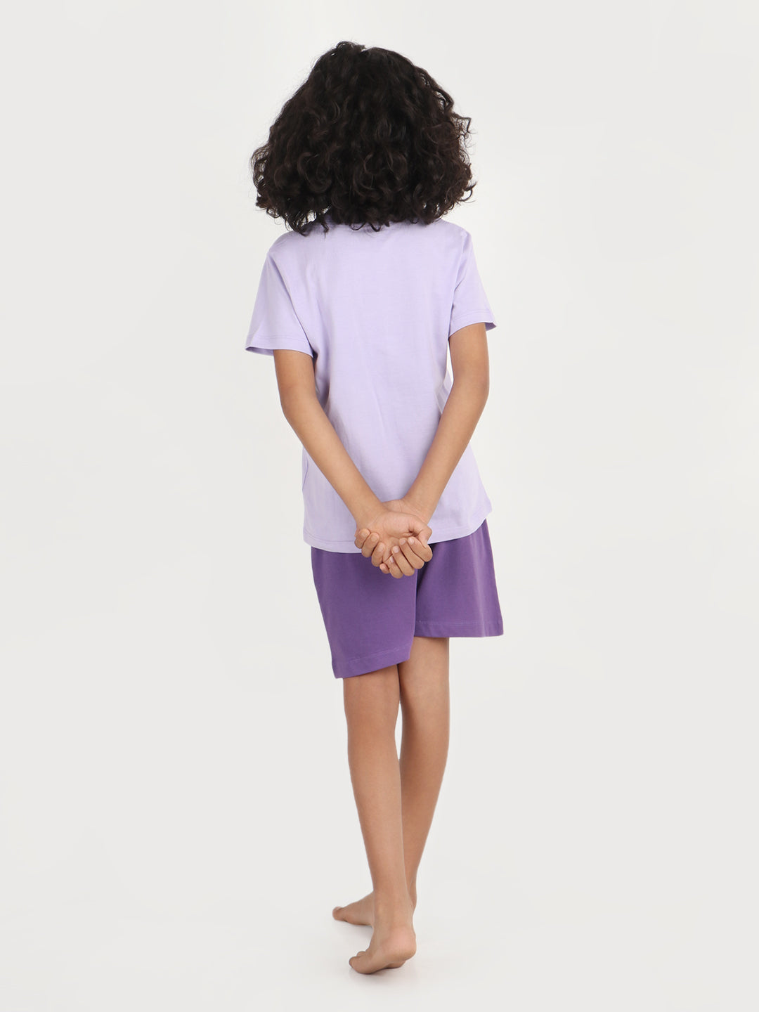 REBORN x Smurfs -Girls T-shirts & Shorts Co-ord set Cotton Printed - Lavender & Deep Purple