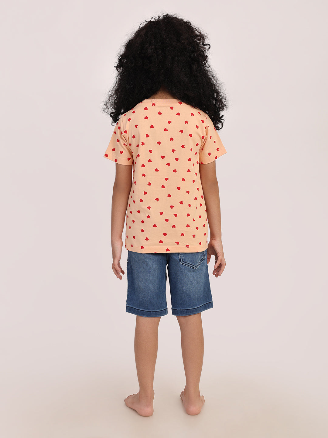REBORN - Girls 1 piece chest printed T-shirt-Peach