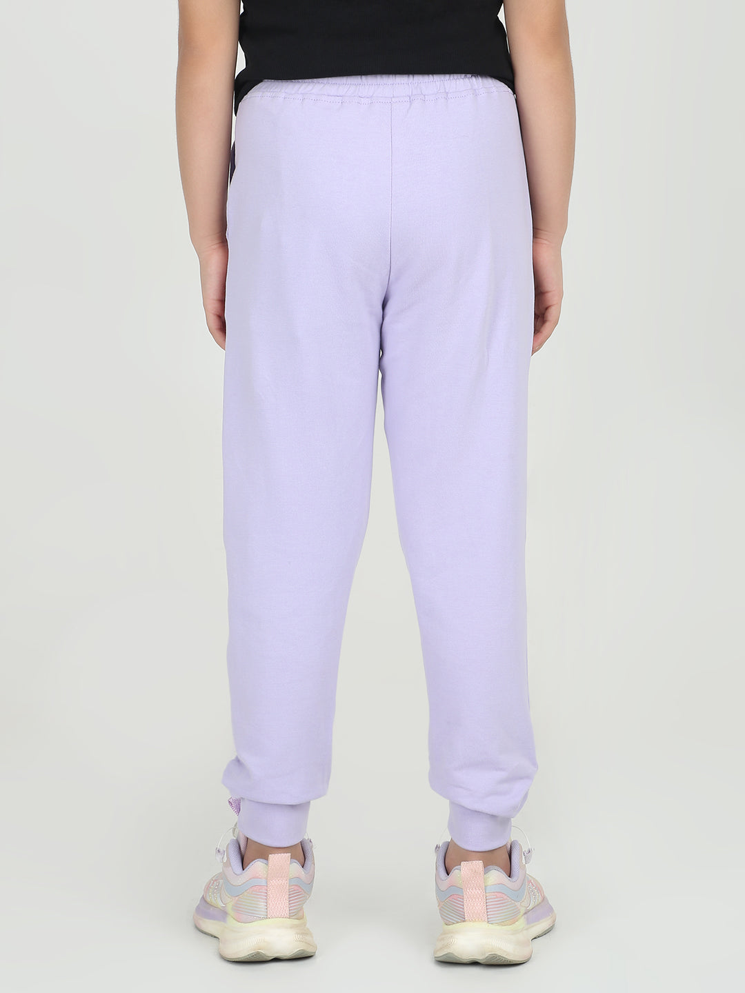 REBORN- Girls Blue Printed  cotton fleece Jogger -Lavender