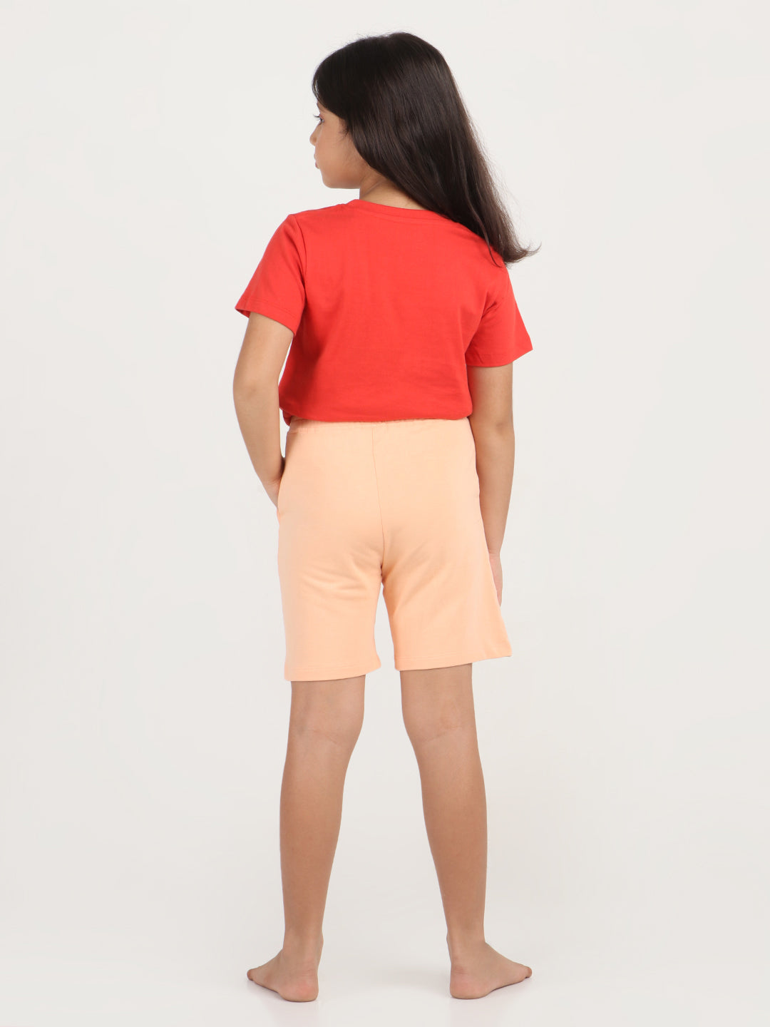 REBORN - Girls Printed  cotton fleece Shorts - Peach