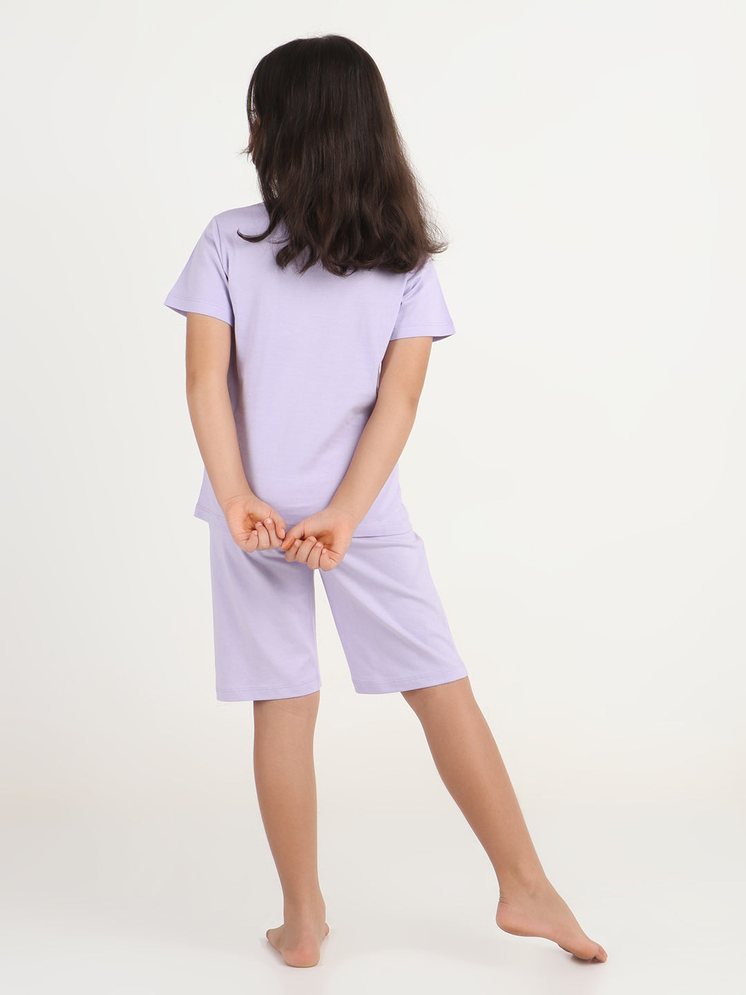 REBORN x Smurfs -Girls T-shirts & 3/4 Shorts Co-ord set Cotton Printed - Lavender