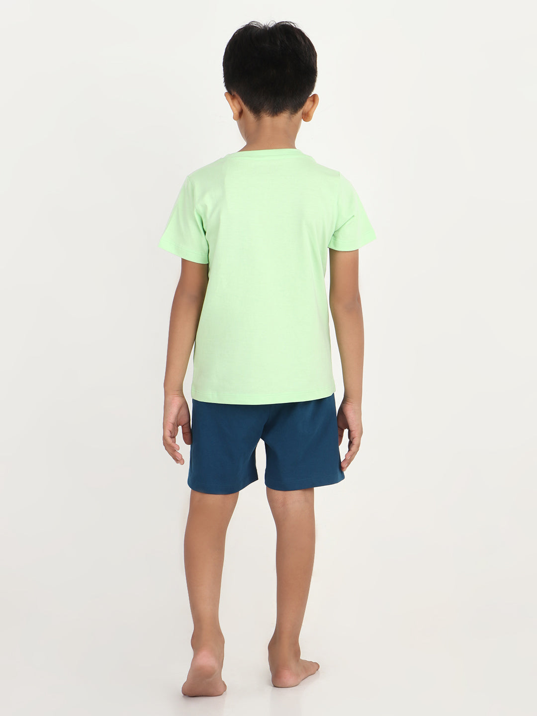 REBORN x Smurfs -Boys T-shirts & Shorts Co-ord set Cotton Printed - Pistachio green & Navy