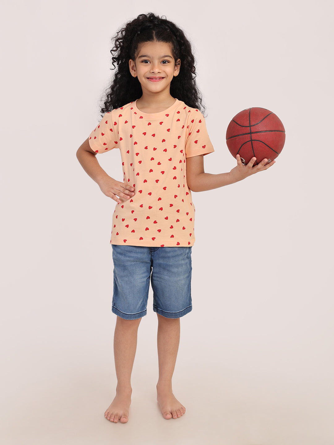REBORN - Girls 1 piece chest printed T-shirt-Peach