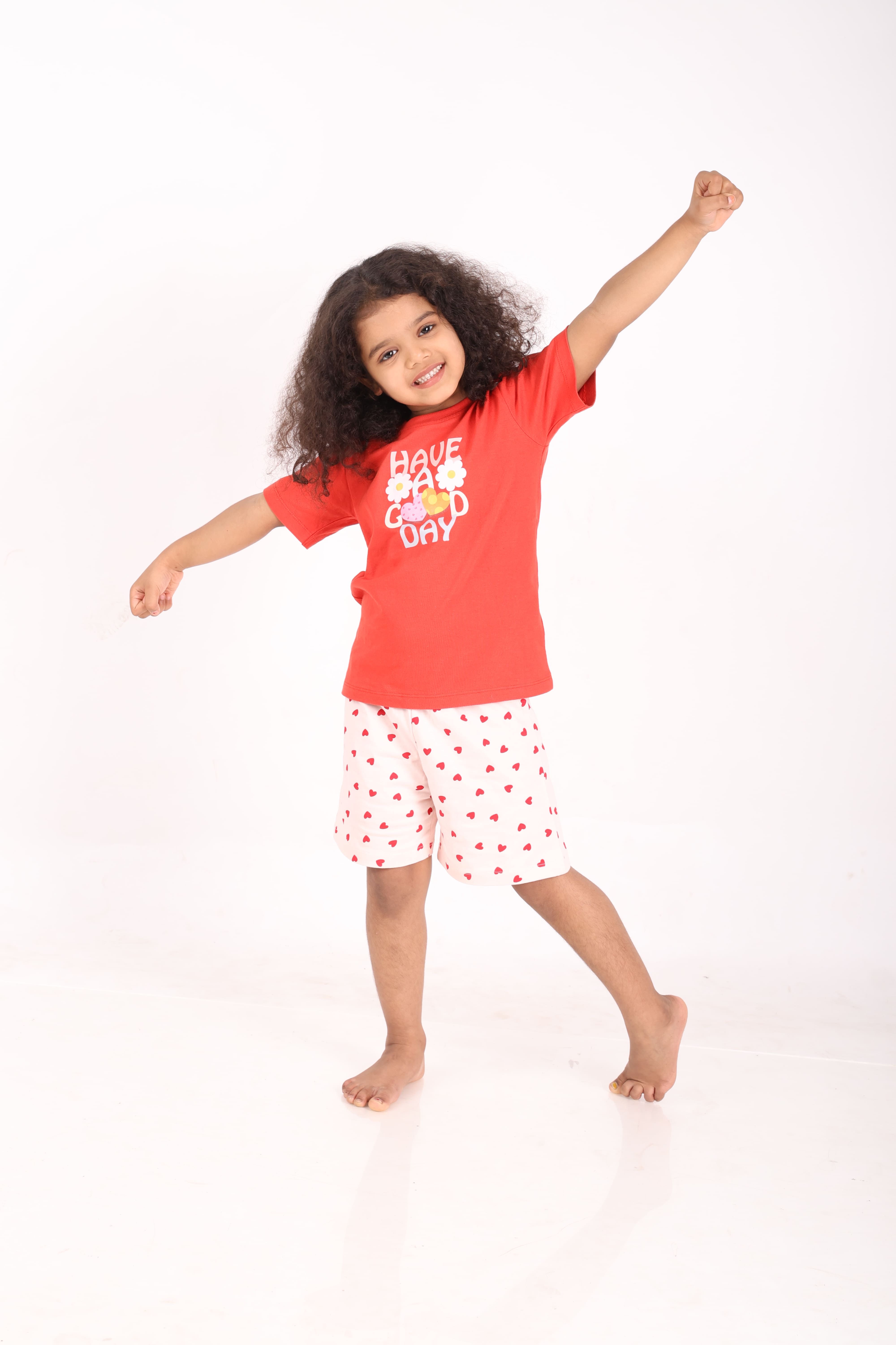 REBORN - Girls 2 piece T-Shirt & Short -set- Red & Baby Pink