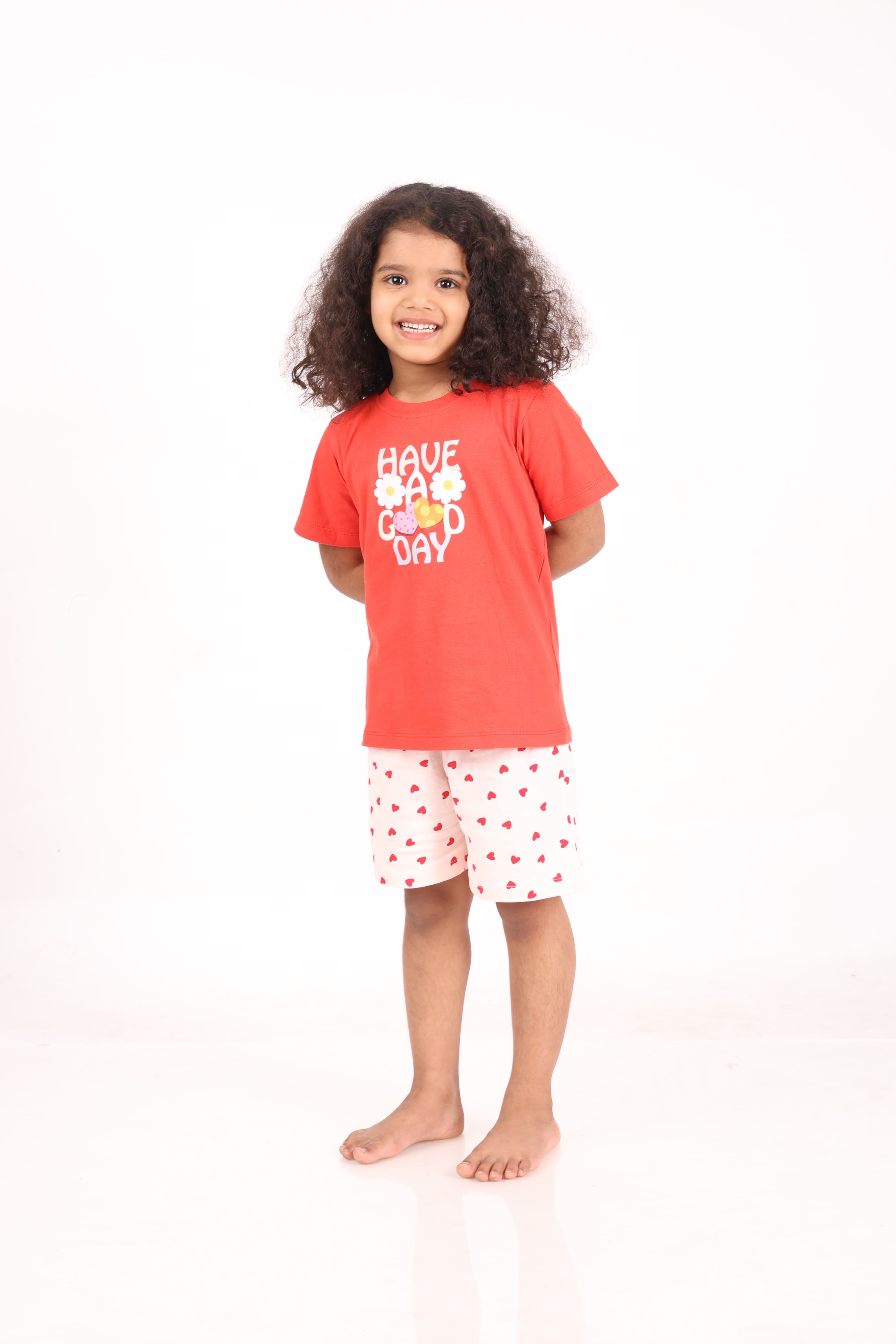 REBORN - Girls 2 piece T-Shirt & Short -set- Red & Baby Pink
