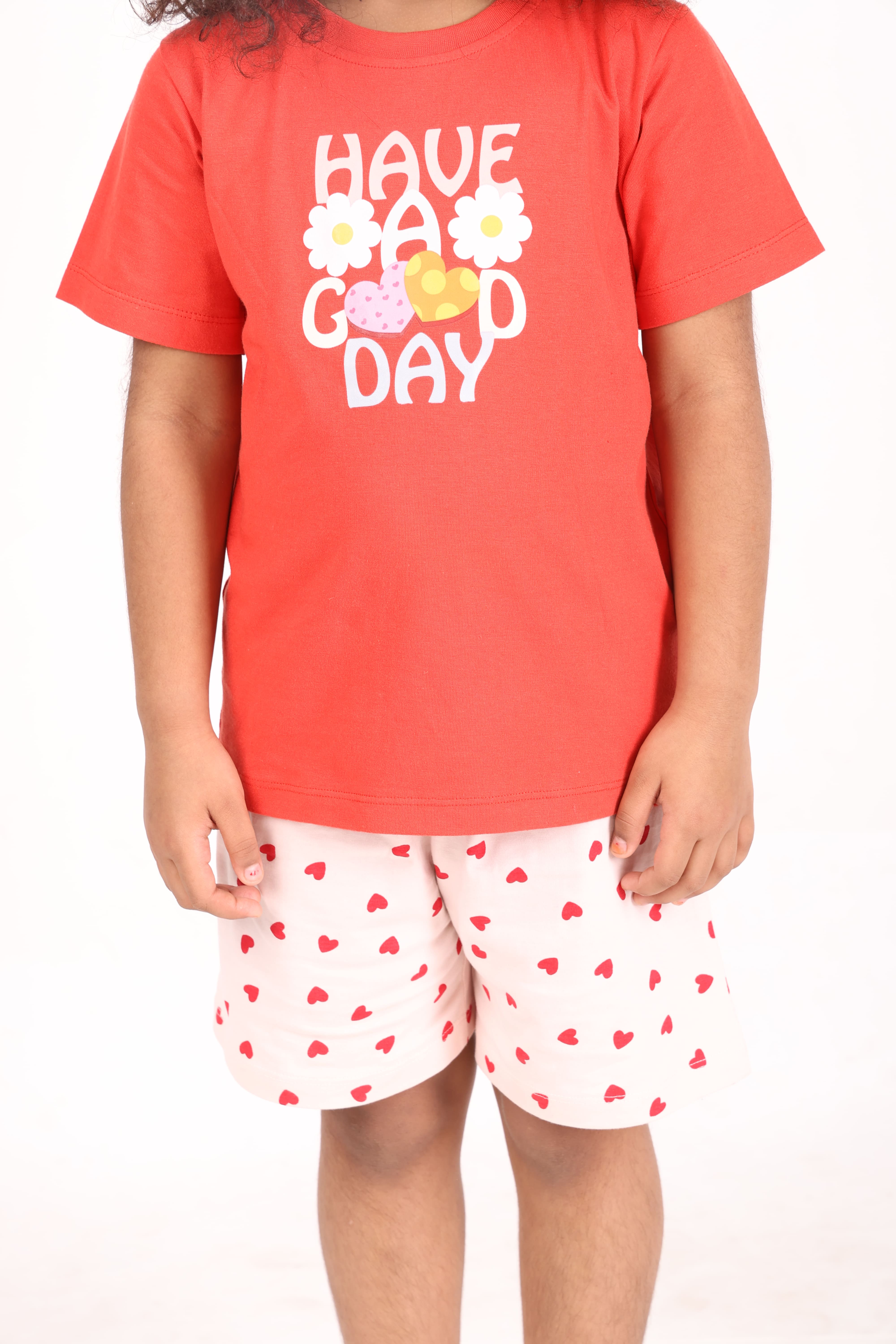 REBORN - Girls 2 piece T-Shirt & Short -set- Red & Baby Pink
