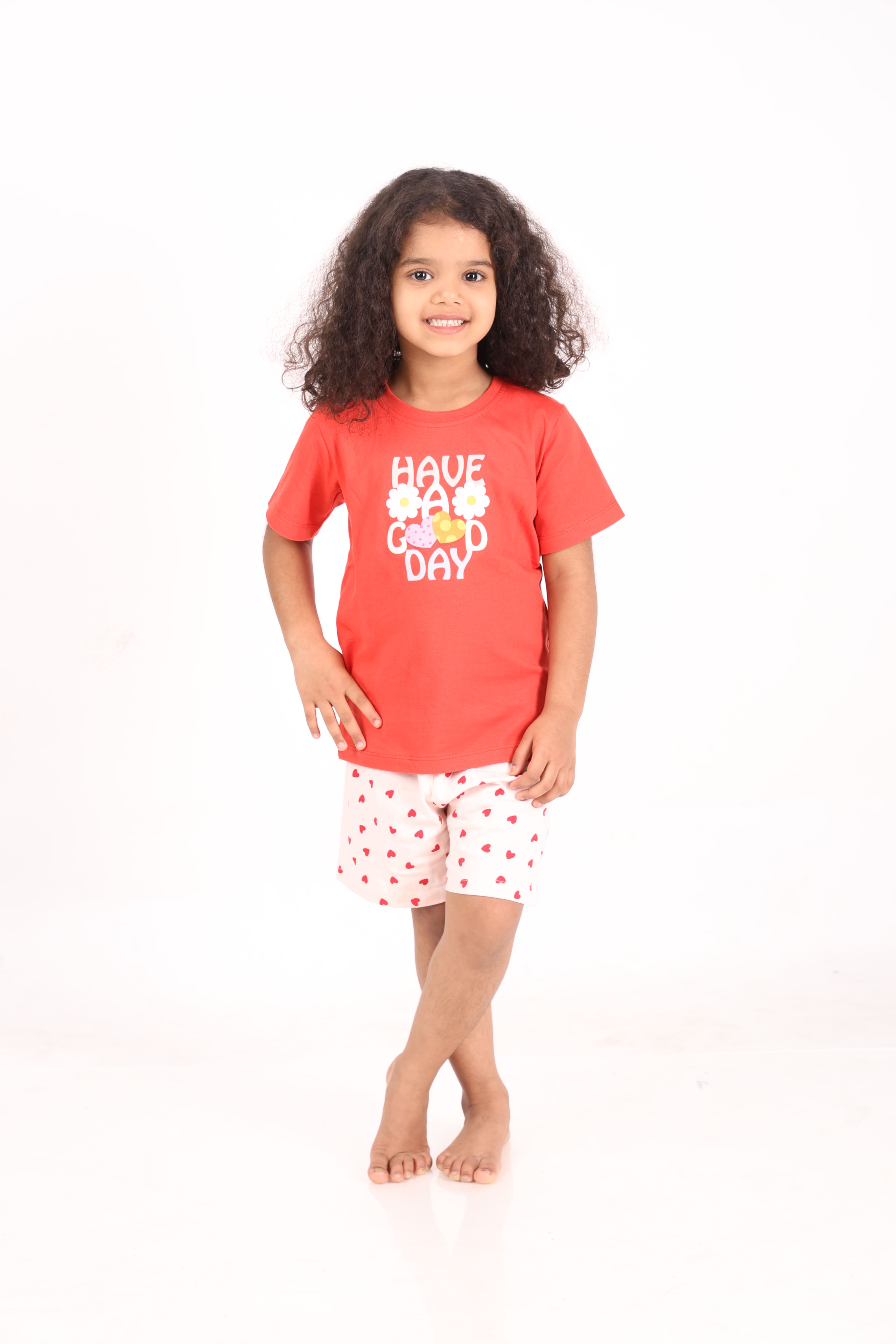 REBORN - Girls 2 piece T-Shirt & Short -set- Red & Baby Pink