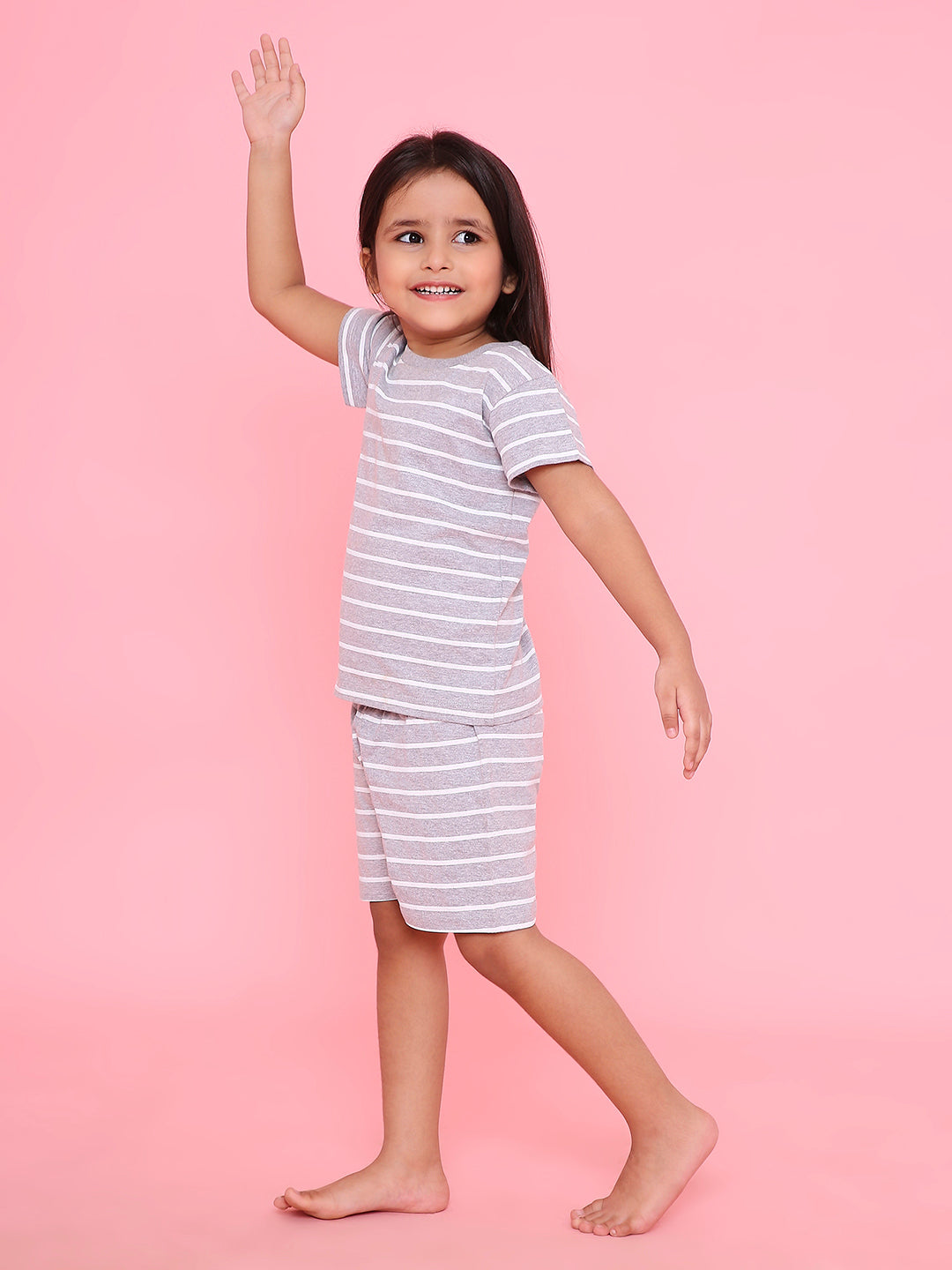 REBORN - Girls T-shirts & Shorts Co-ord set Cotton Printed - Grey Melange