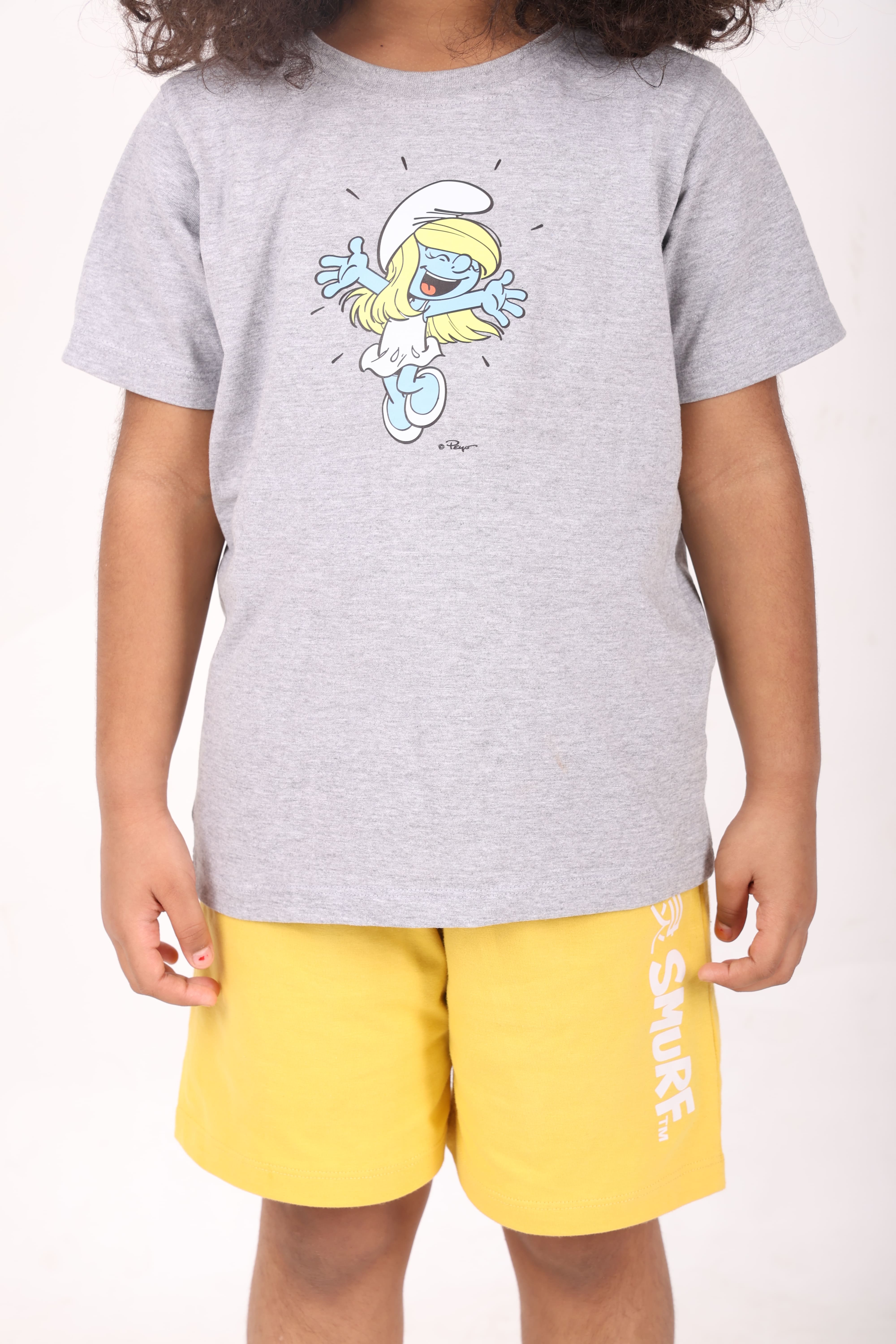 REBORN - Smurfs Collection-Girls 2 piece T-Shirt & Short -set- Grey Melange & Yellow