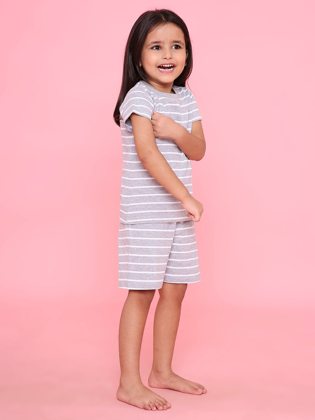 REBORN - Girls T-shirts & Shorts Co-ord set Cotton Printed - Grey Melange