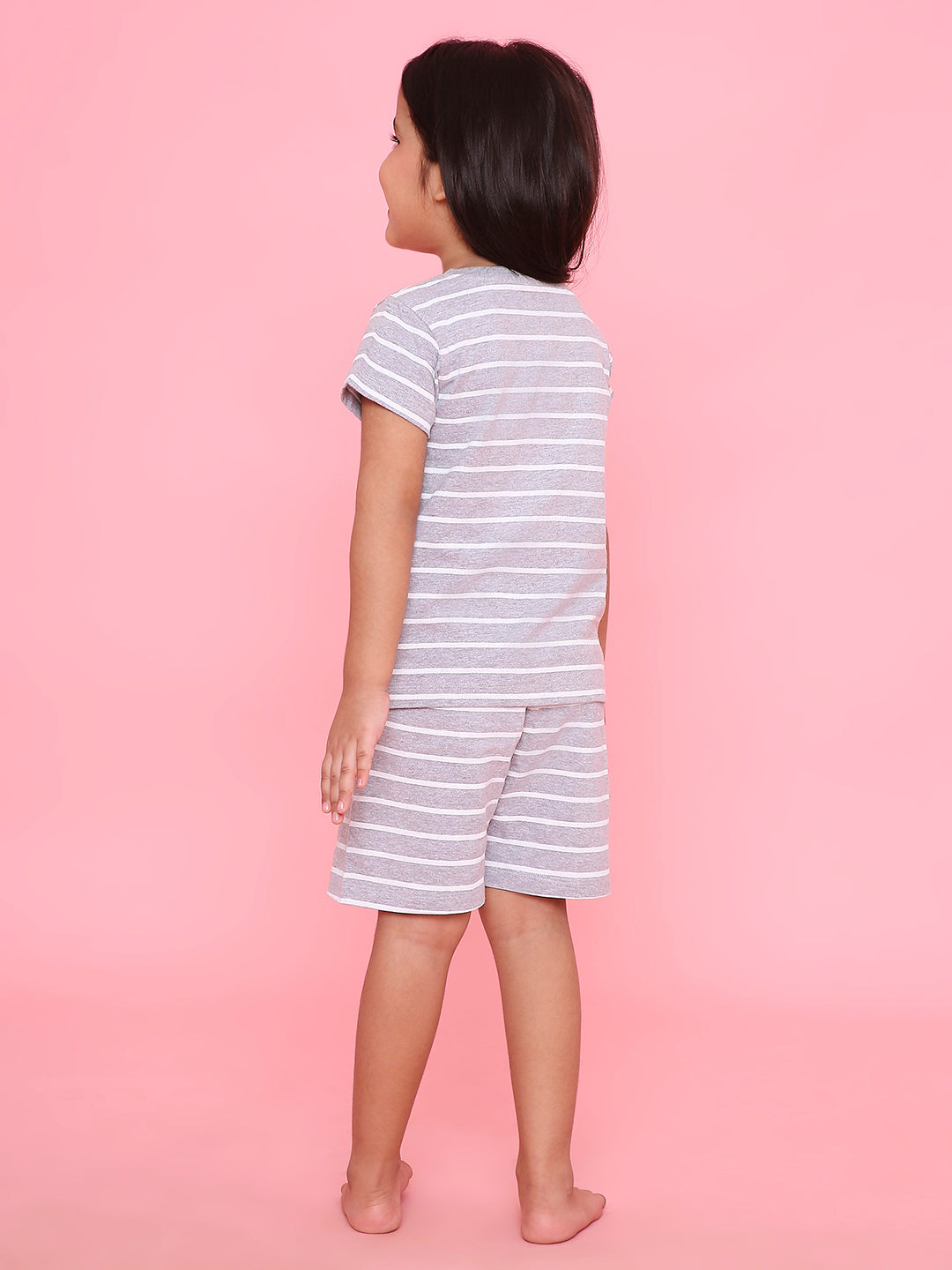 REBORN - Girls T-shirts & Shorts Co-ord set Cotton Printed - Grey Melange