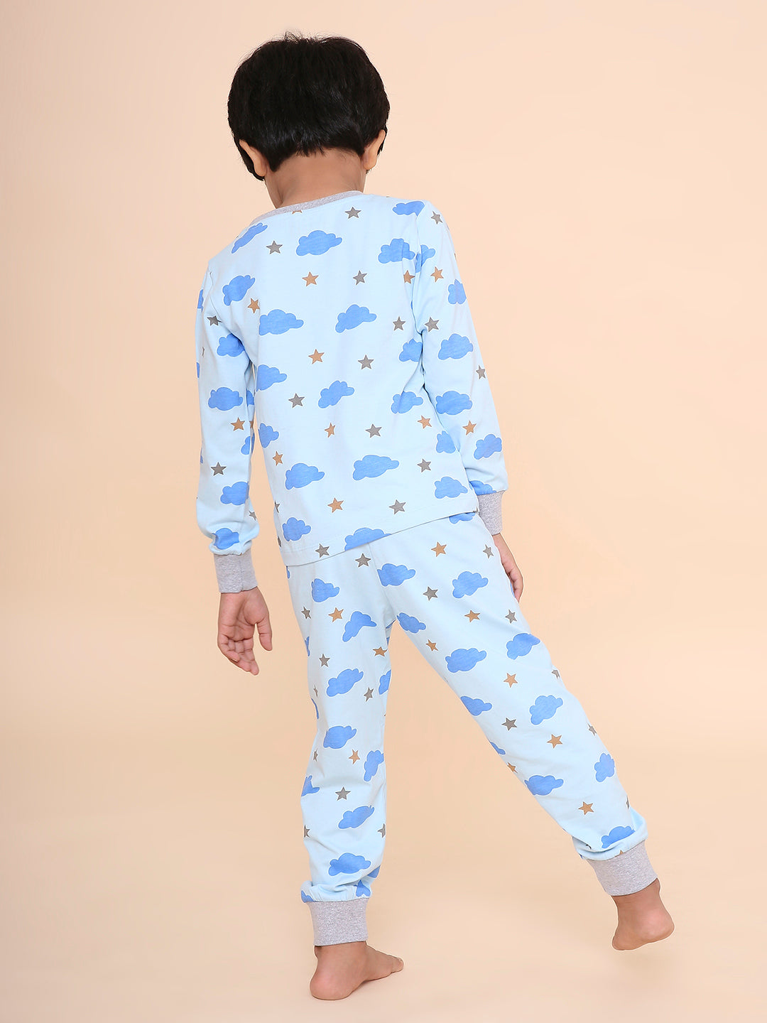 REBORN Boys -Soft Single Jersery Cloud Printed Cotton Full Sleeve & PJ Sleepset - SKY  Blue