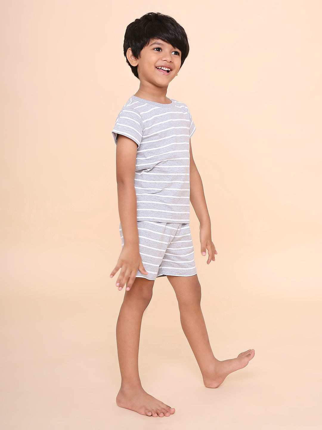 REBORN - Boys T-shirts & Shorts Co-ord set Cotton Printed - Grey Melange