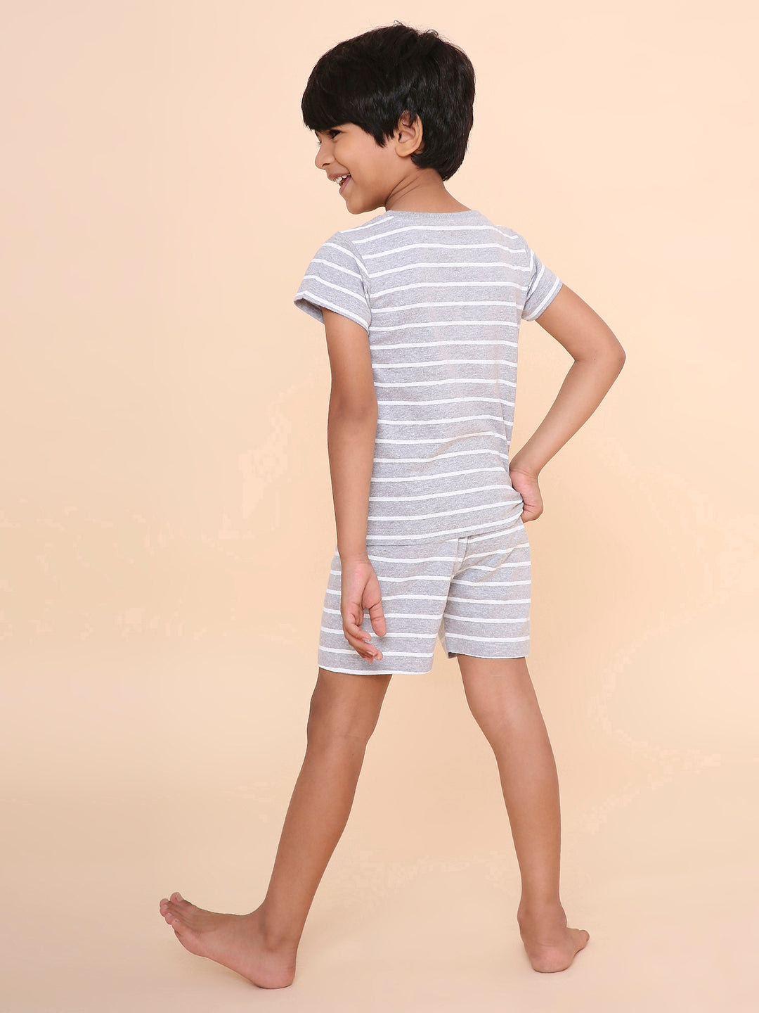 REBORN - Boys T-shirts & Shorts Co-ord set Cotton Printed - Grey Melange