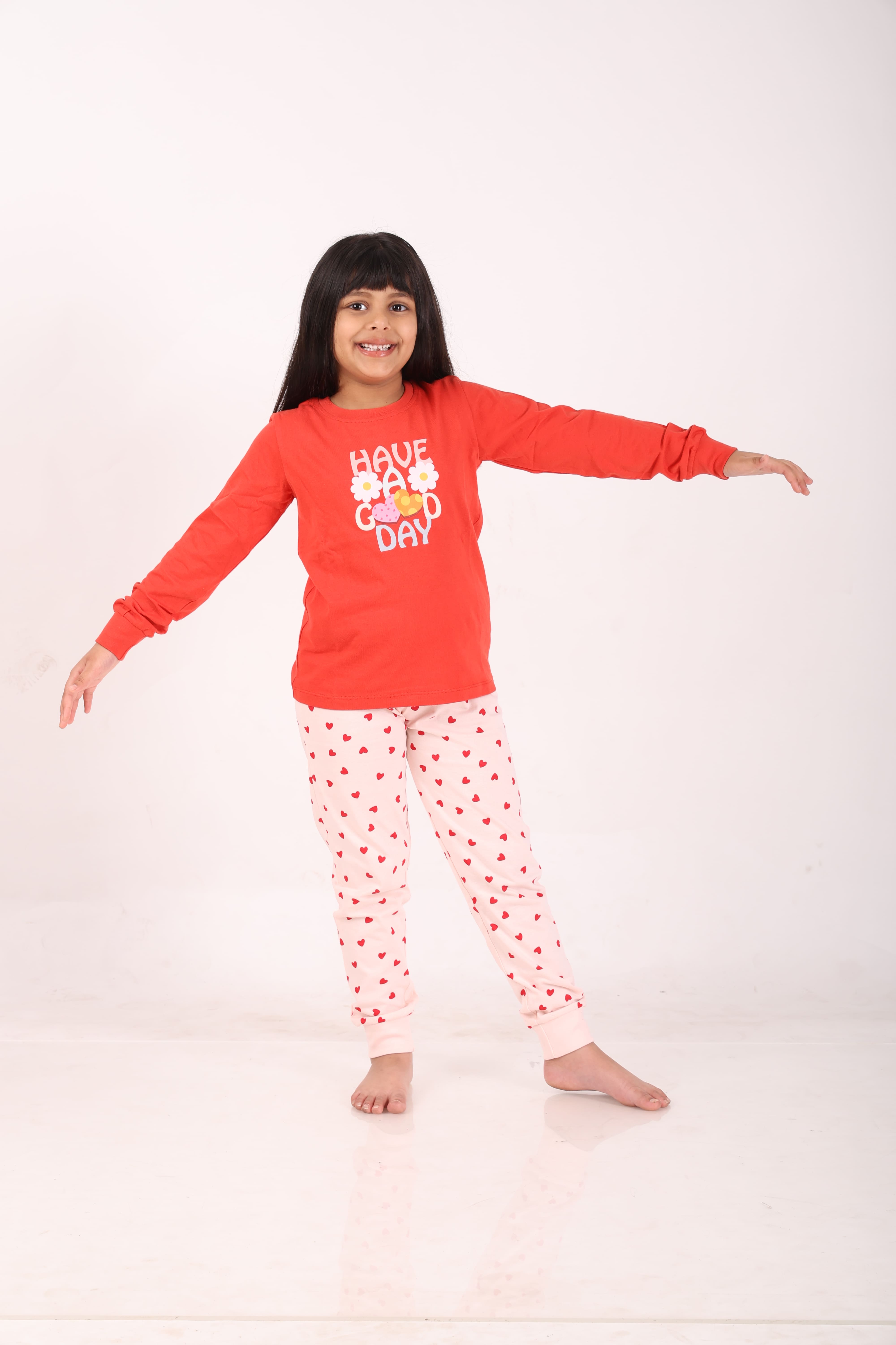 REBORN - Girls 2 piece printed jogger lounge set-Red & Baby Pink