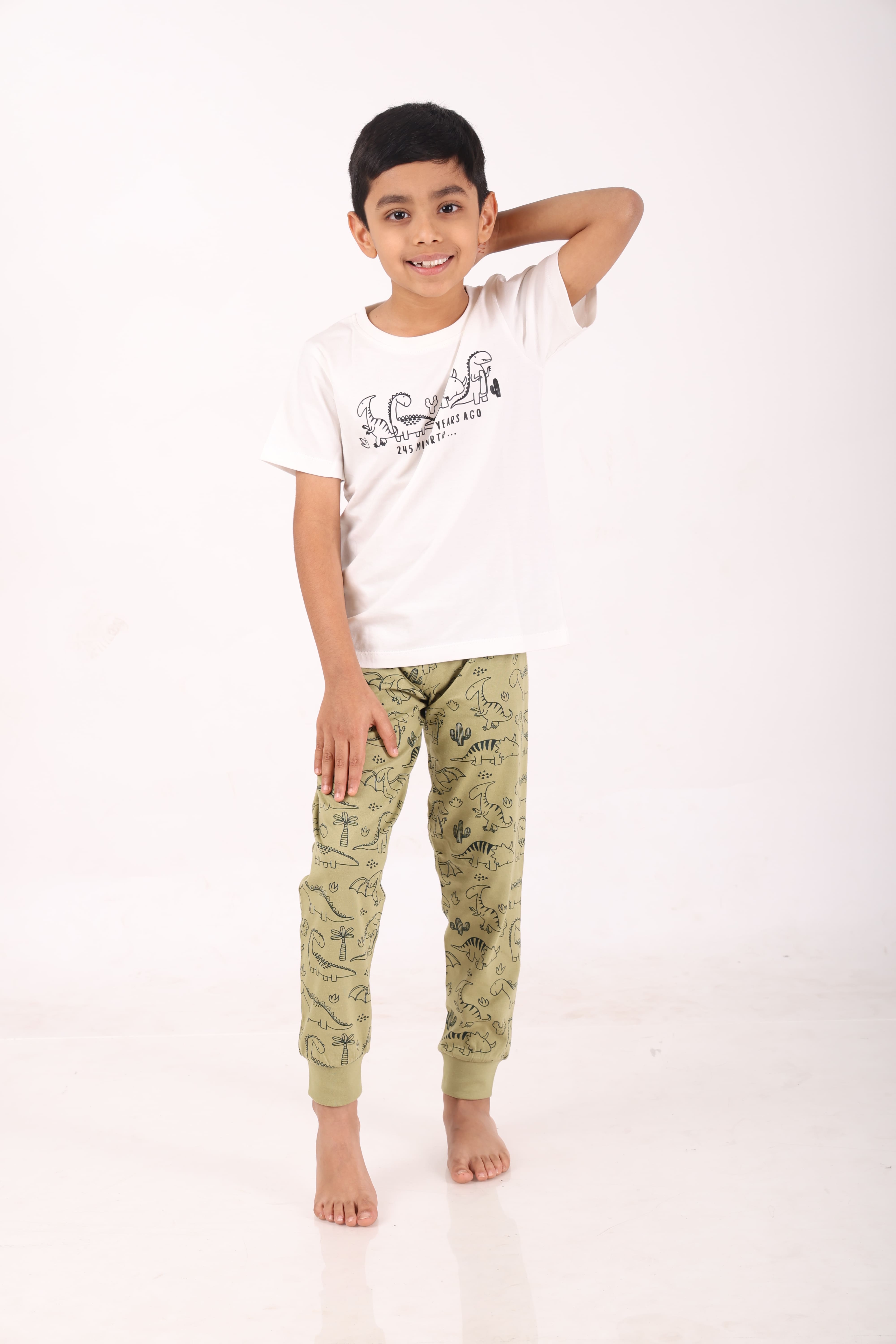 REBORN - Boys 2 piece printed jogger lounge set- Cream & Sage