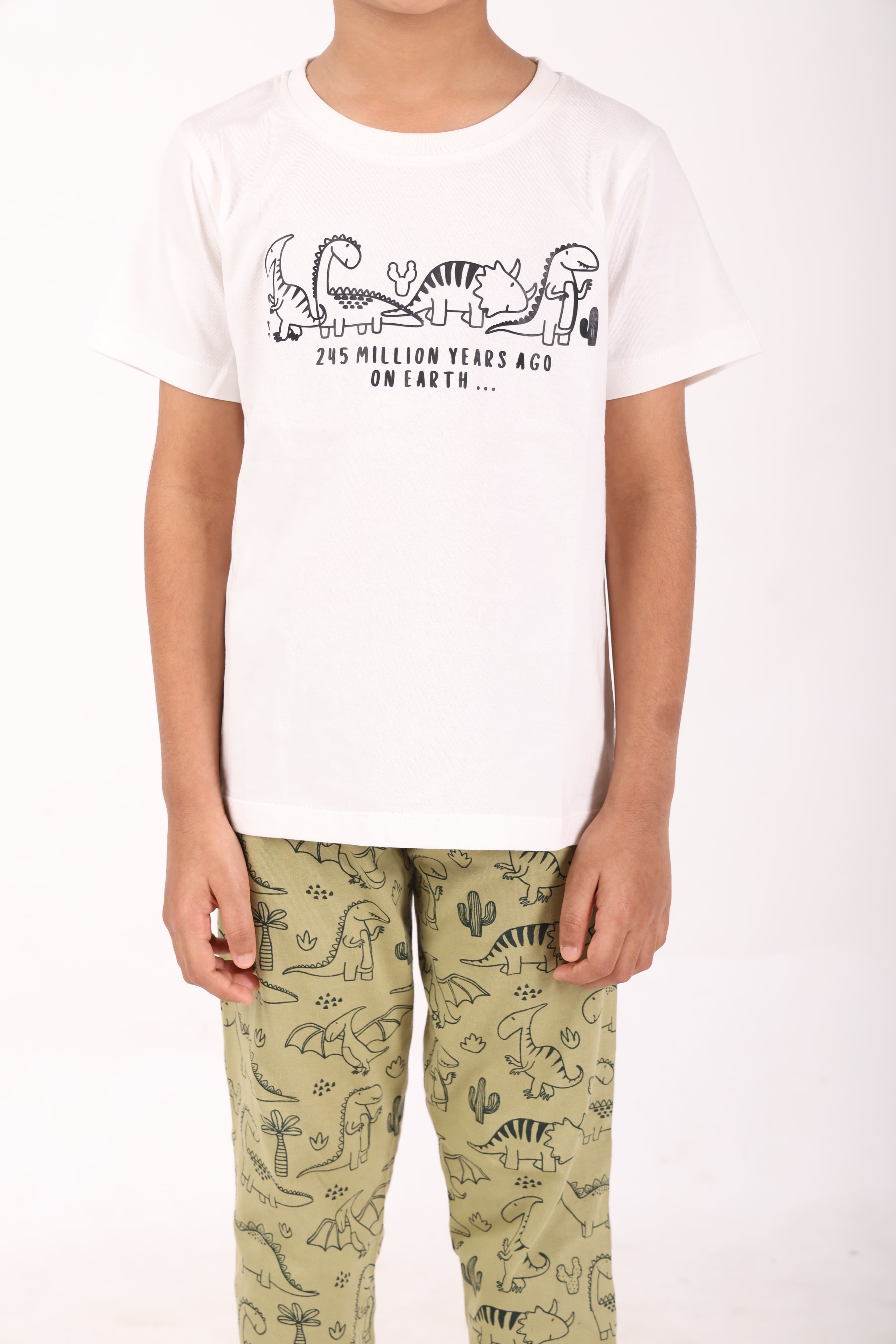 REBORN - Boys 2 piece printed jogger lounge set- Cream & Sage
