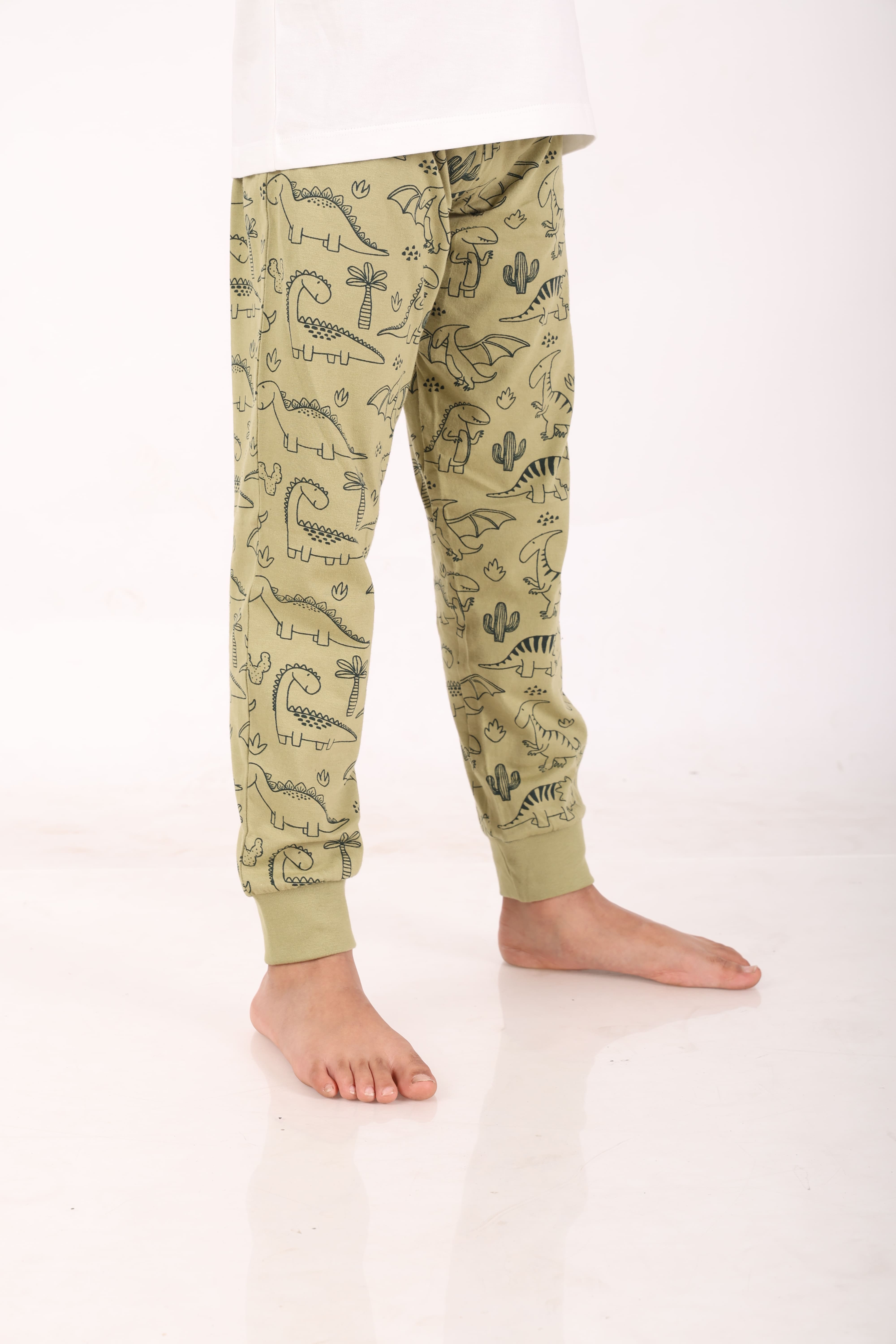 REBORN - Boys 2 piece printed jogger lounge set- Cream & Sage