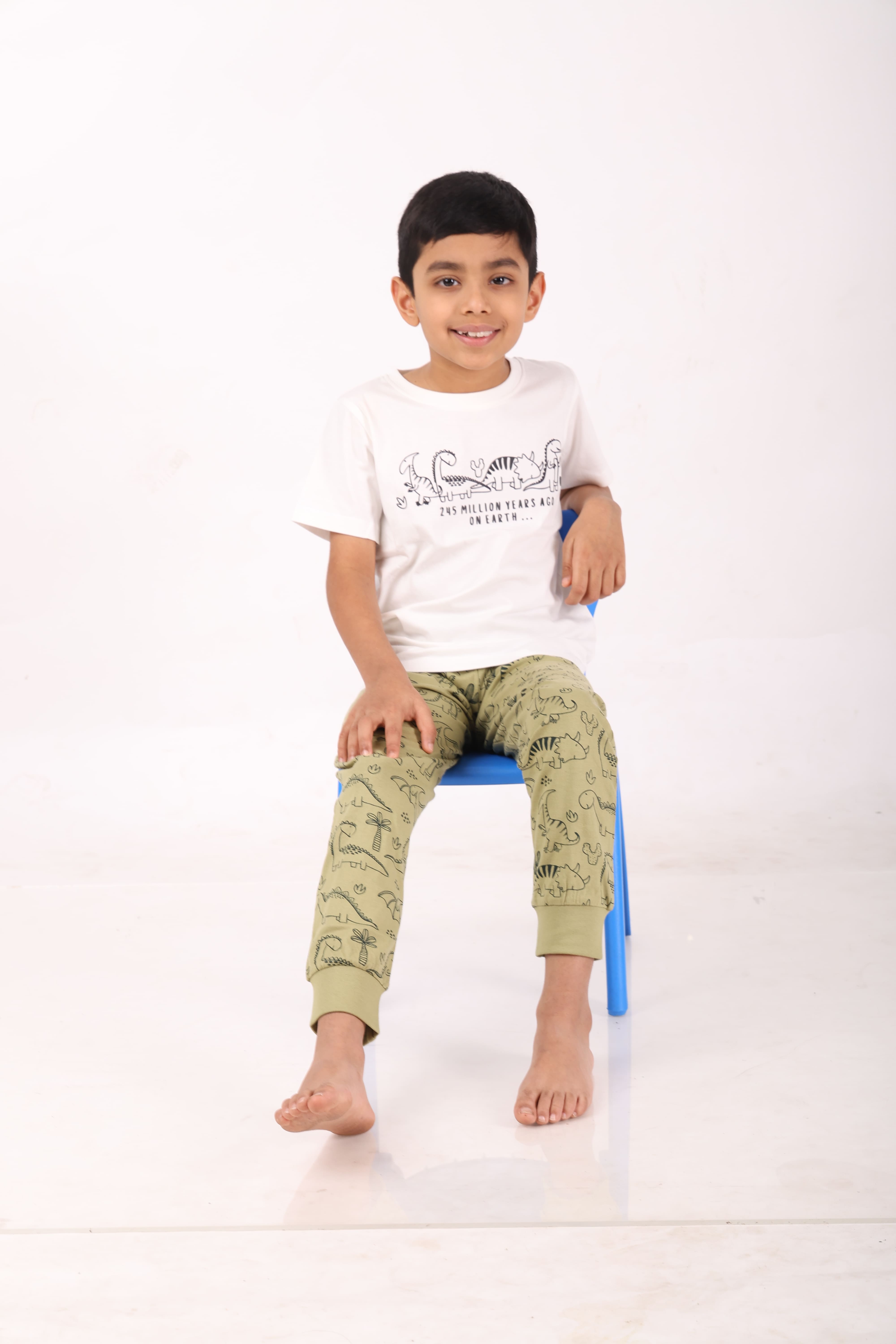 REBORN - Boys 2 piece printed jogger lounge set- Cream & Sage