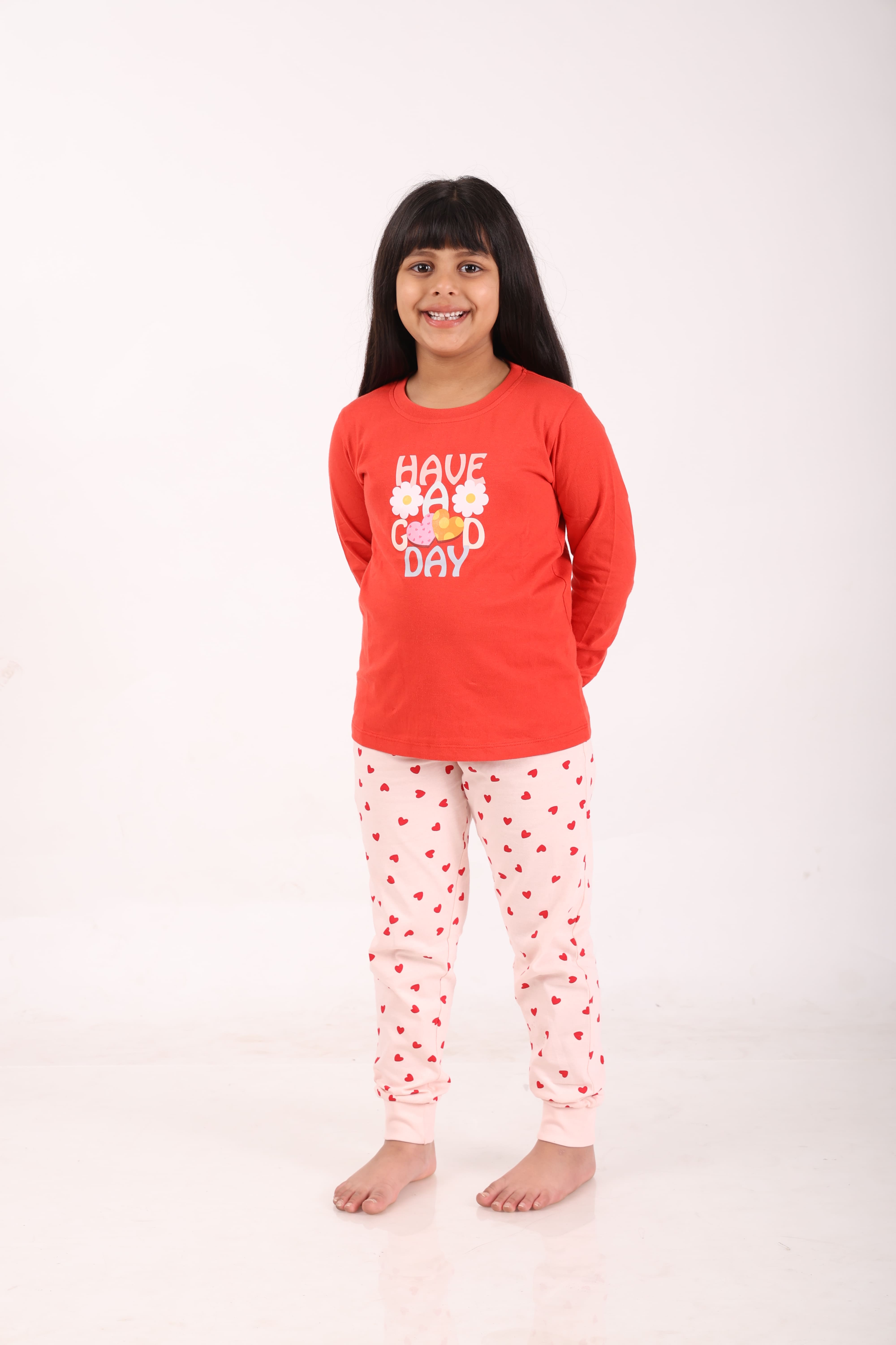 REBORN - Girls 2 piece printed jogger lounge set-Red & Baby Pink