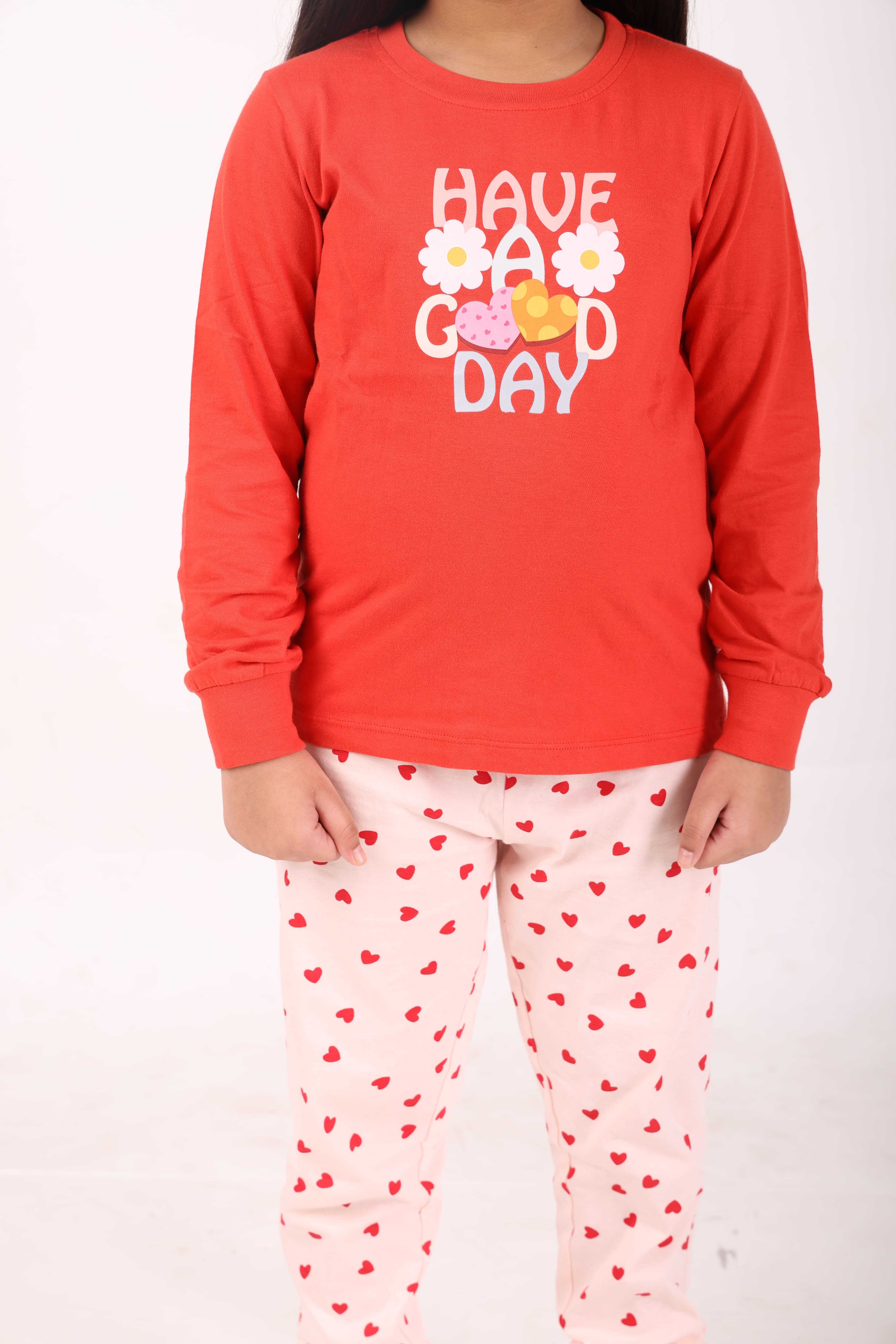 REBORN - Girls 2 piece printed jogger lounge set-Red & Baby Pink