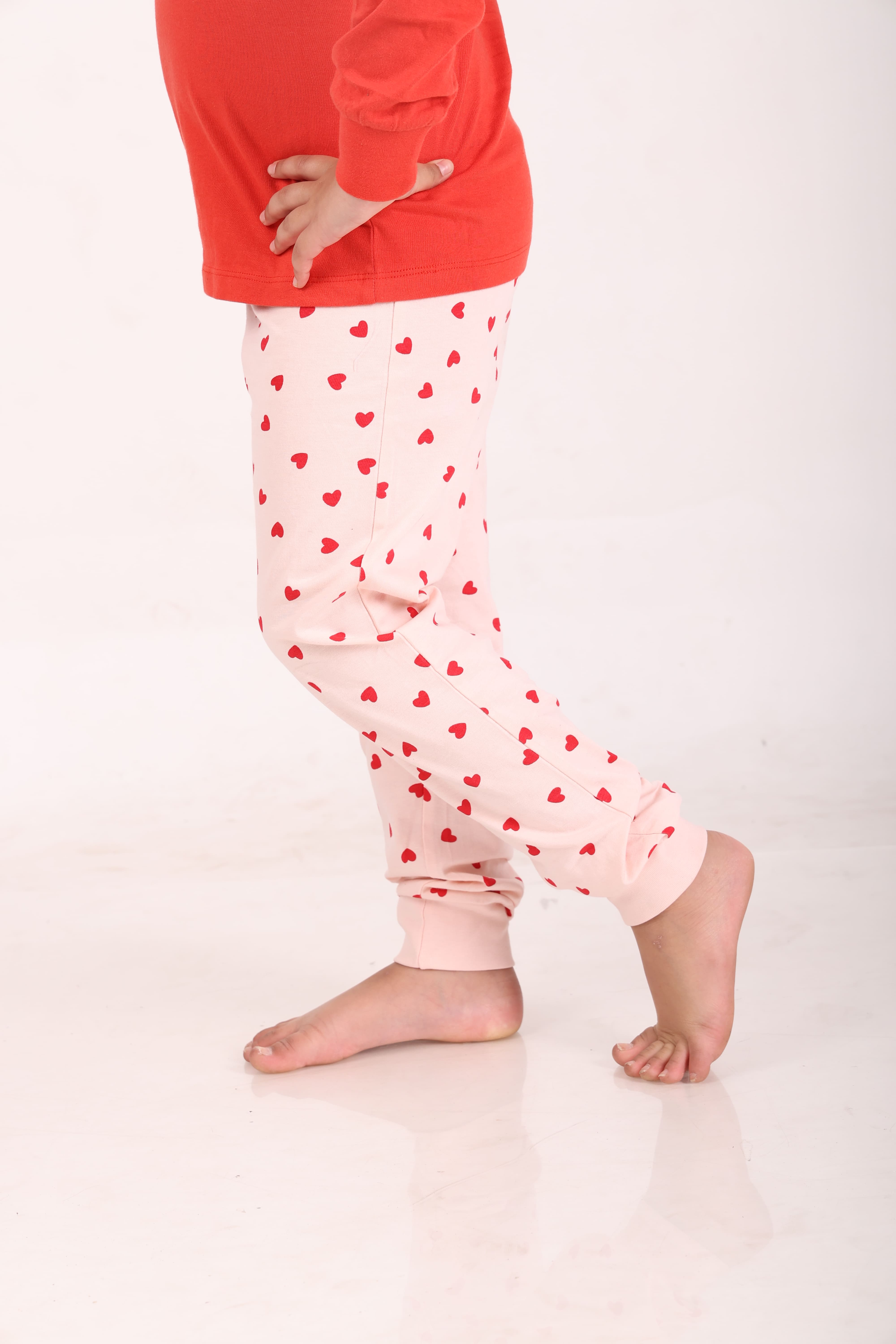 REBORN - Girls 2 piece printed jogger lounge set-Red & Baby Pink