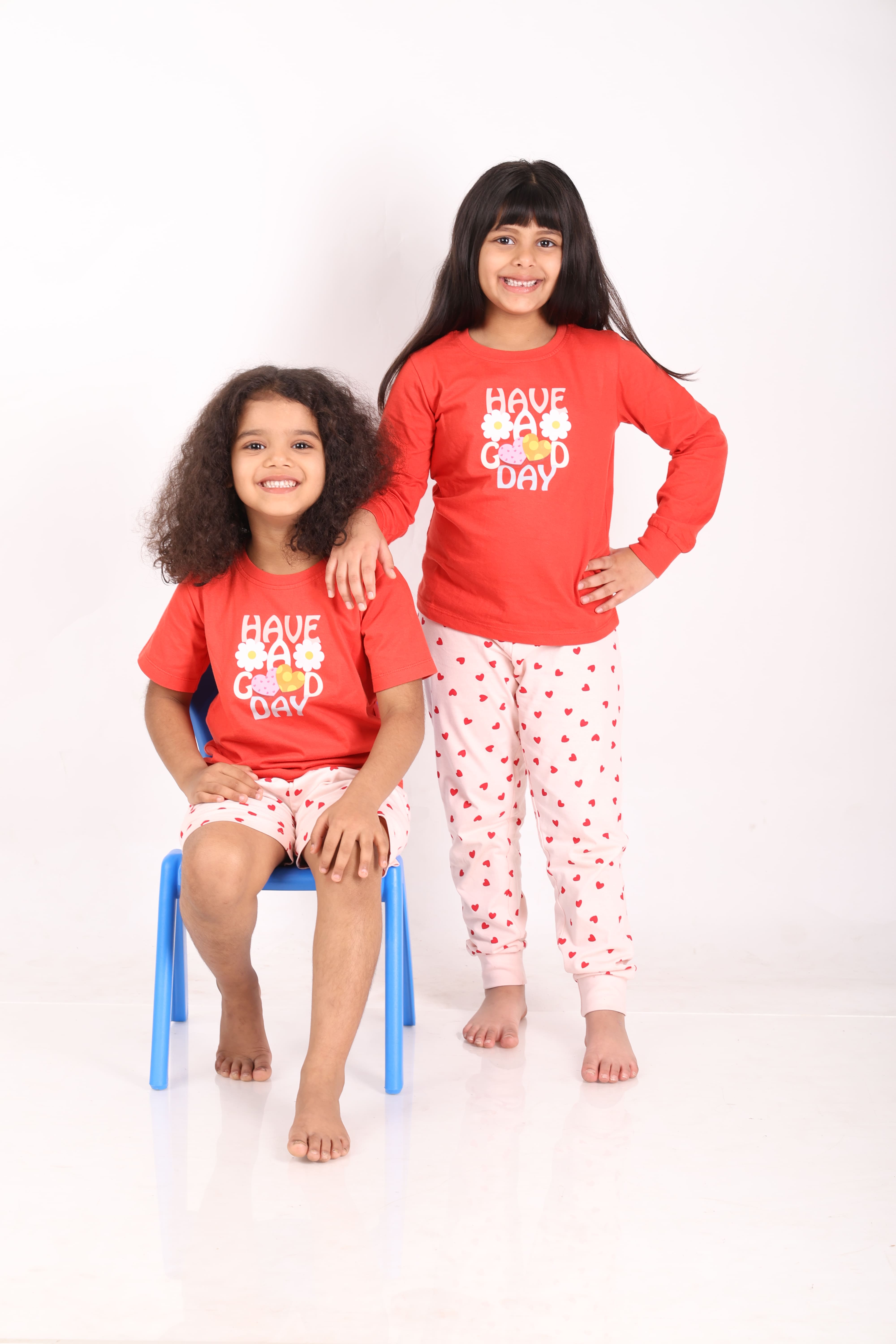 REBORN - Girls 2 piece printed jogger lounge set-Red & Baby Pink