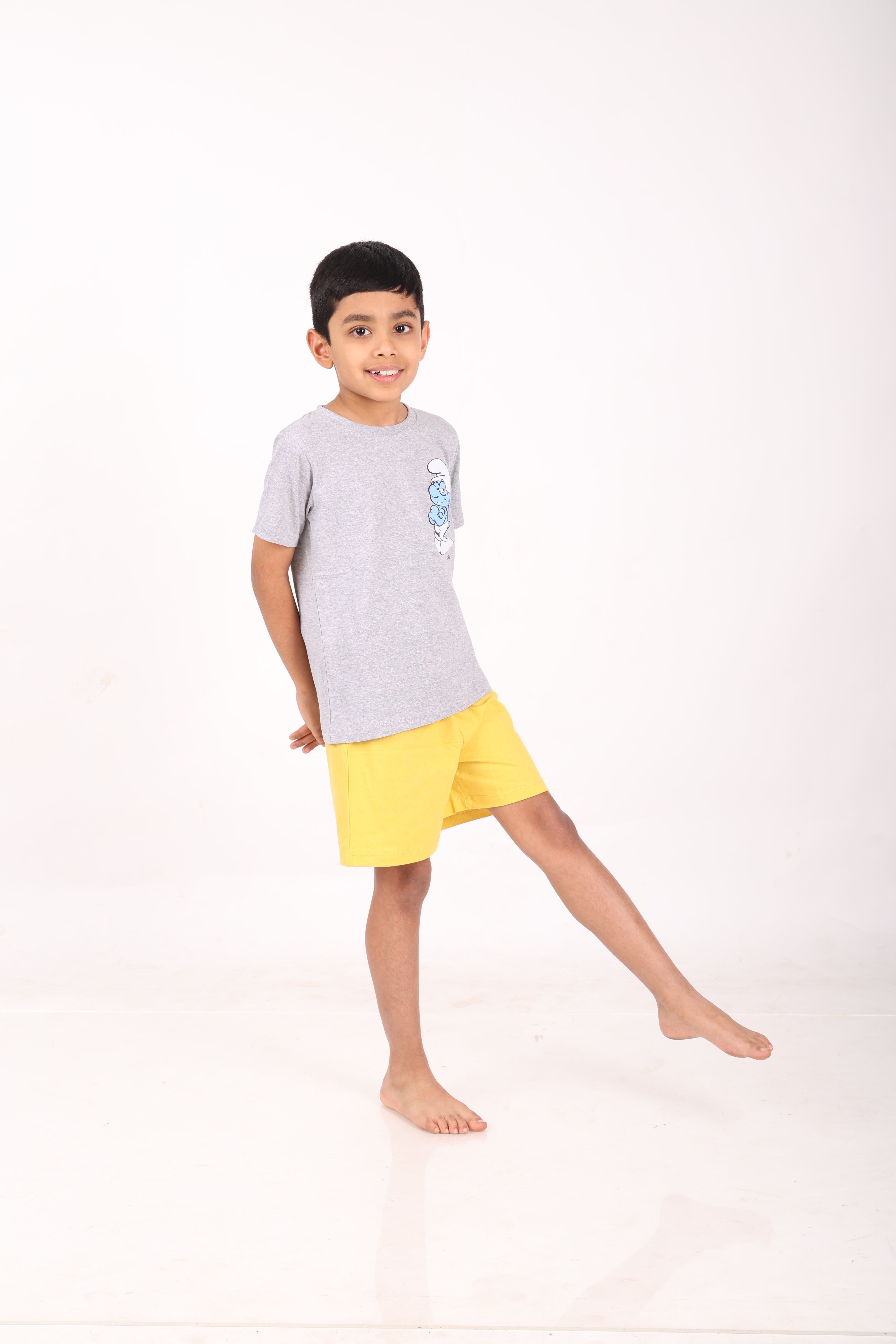 REBORN - Smurfs Collection-Boys 2 piece T-Shirt & Short -set- Grey Melange & Yellow