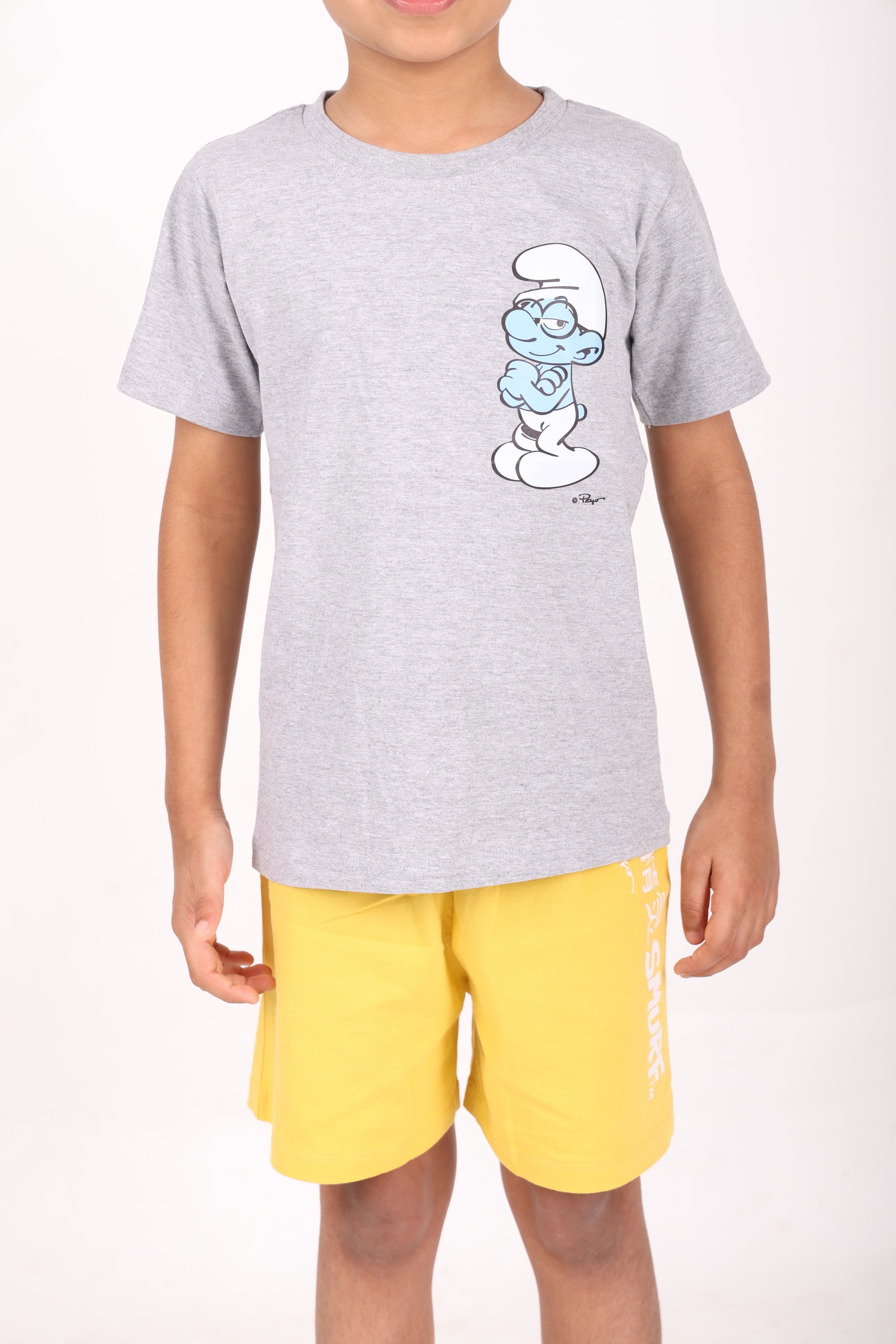 REBORN - Smurfs Collection-Boys 2 piece T-Shirt & Short -set- Grey Melange & Yellow