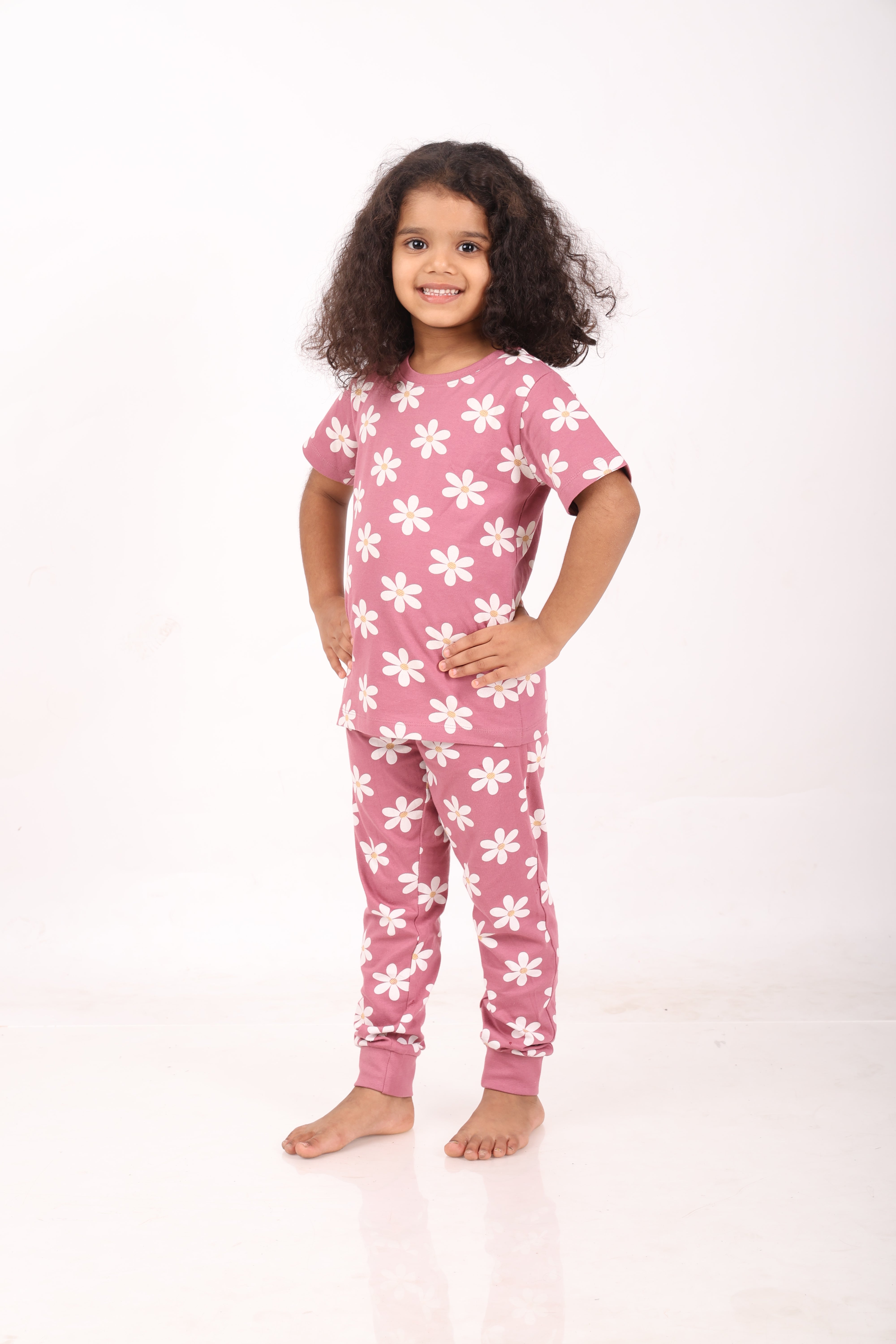 REBORN - Girls 2 piece printed jogger lounge set- Mellow Mauve