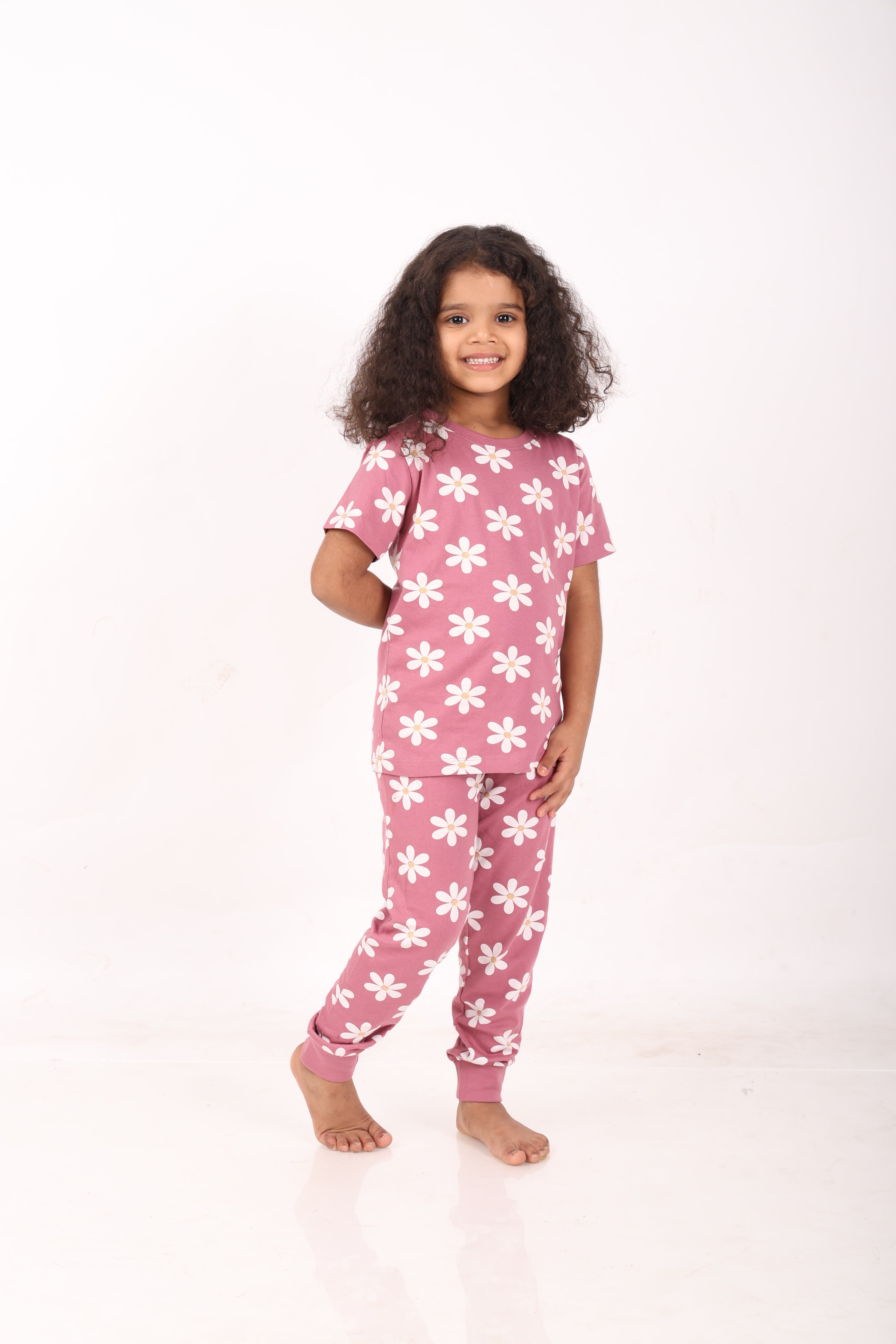 REBORN - Girls 2 piece printed jogger lounge set- Mellow Mauve