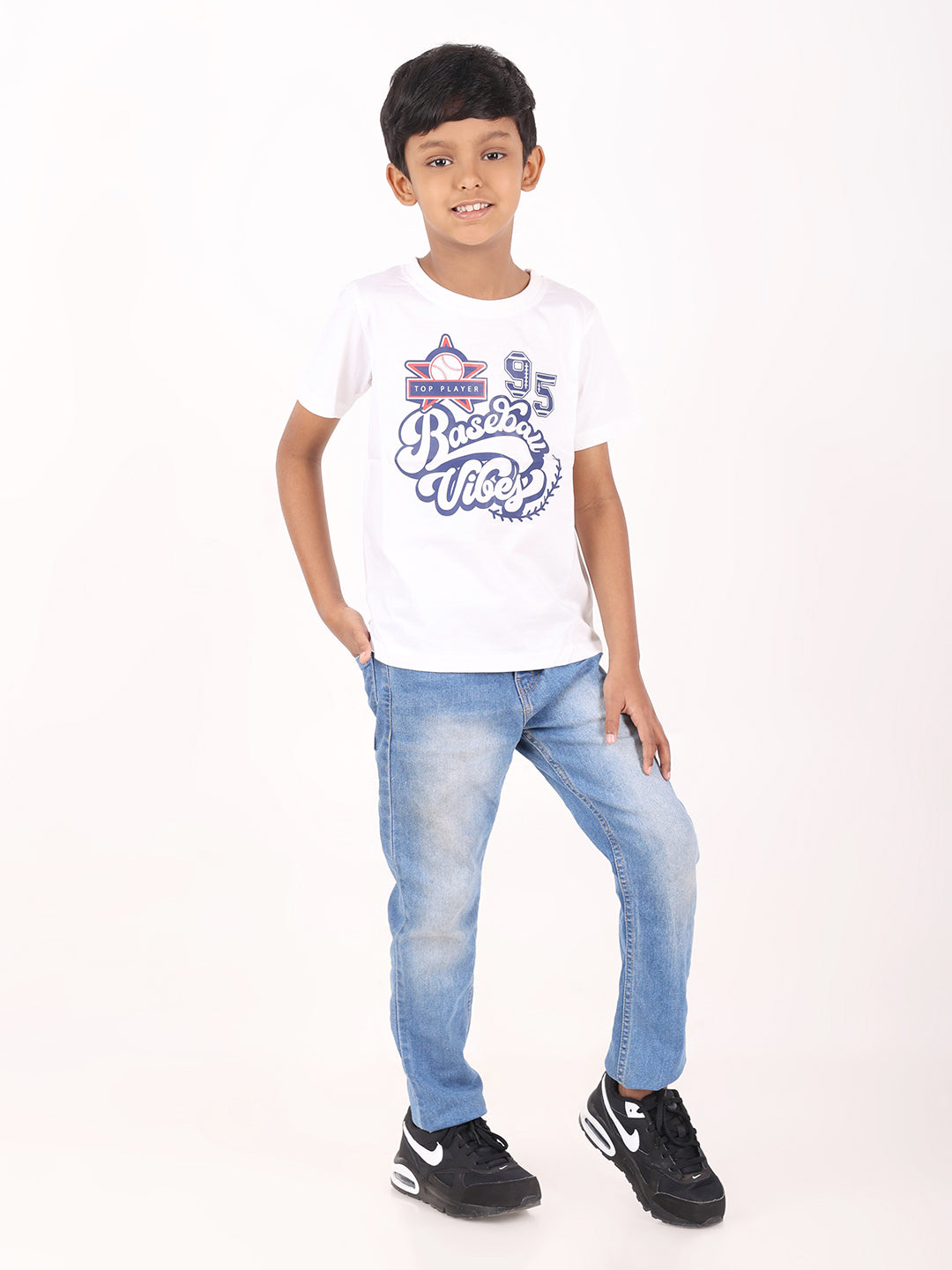 REBORN - Boys 1 piece chest printed T-shirt-Grey Melange