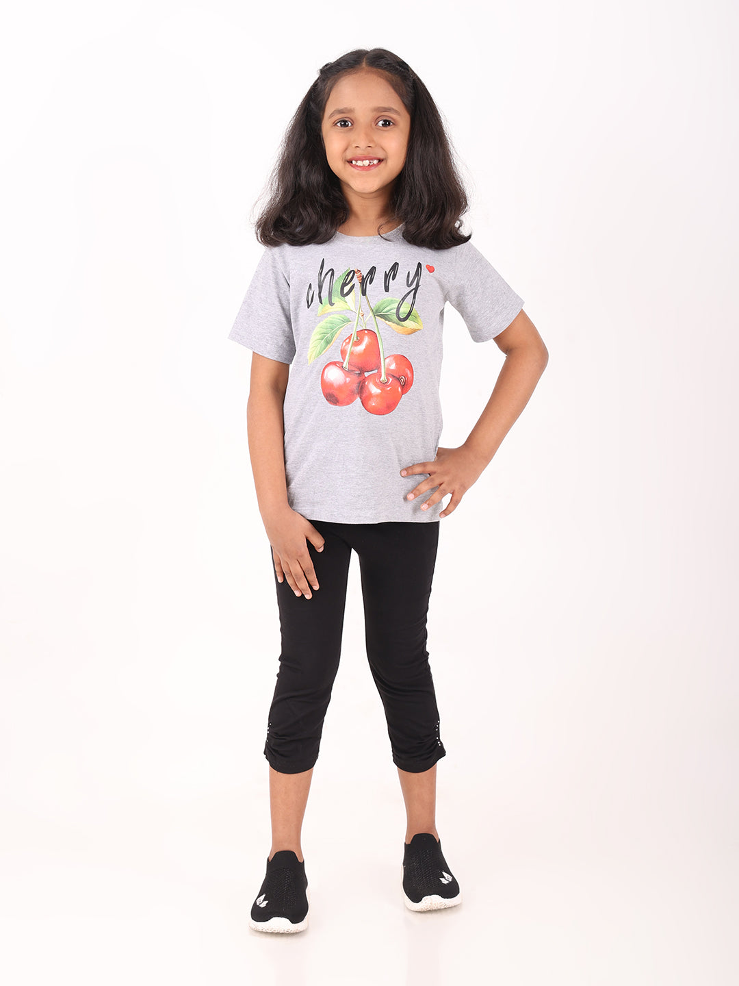 REBORN - Girls 1 piece chest printed T-shirt-Grey Melange