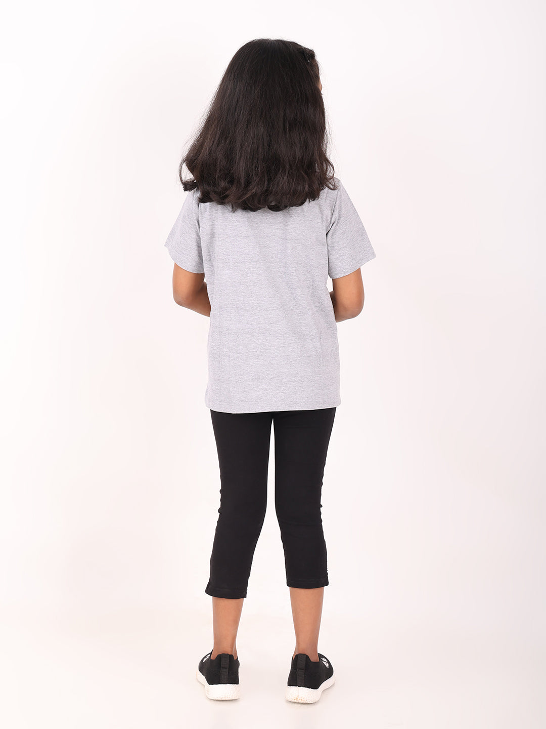 REBORN - Girls 1 piece chest printed T-shirt-Grey Melange