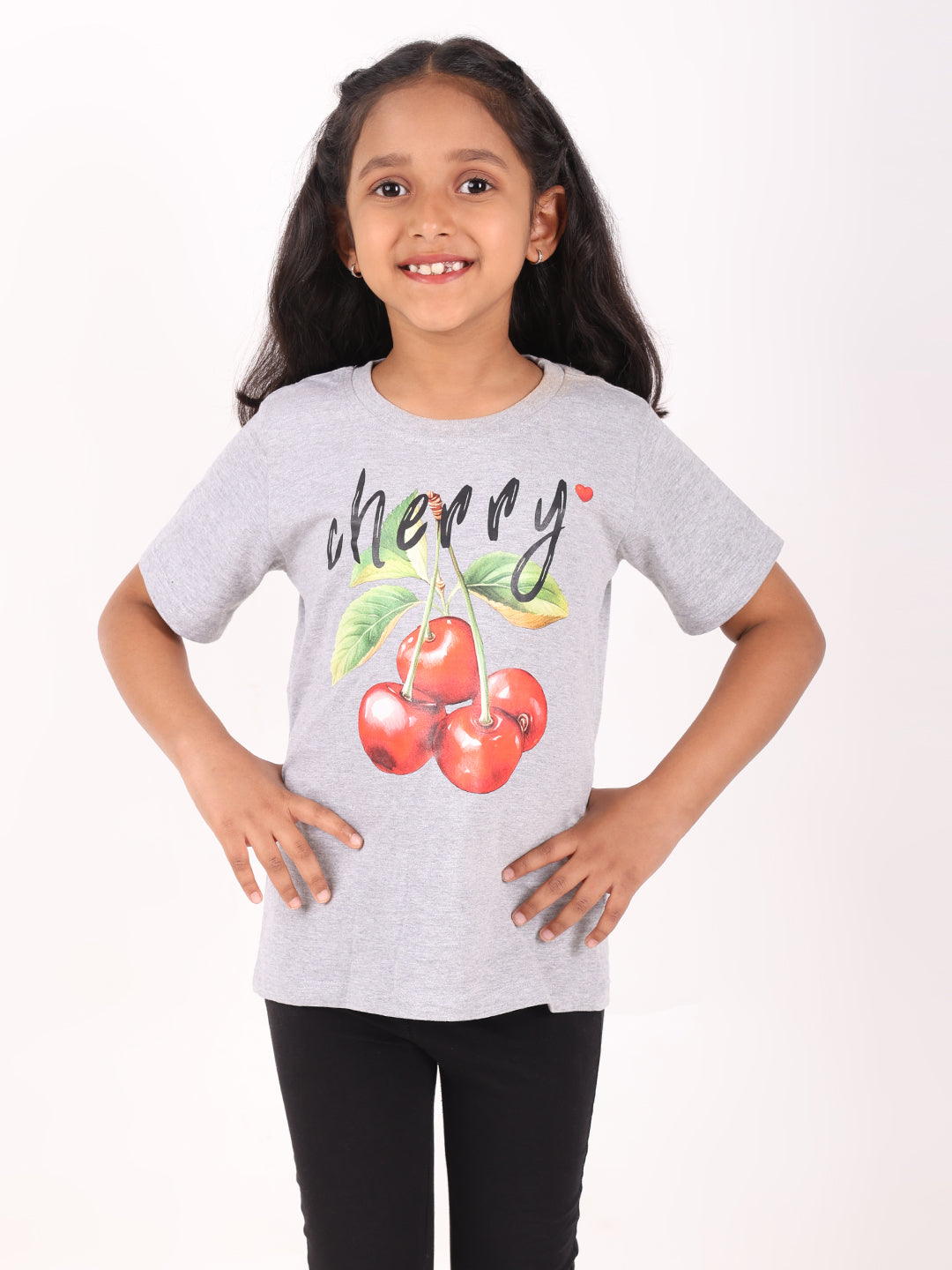 REBORN - Girls 1 piece chest printed T-shirt-Grey Melange