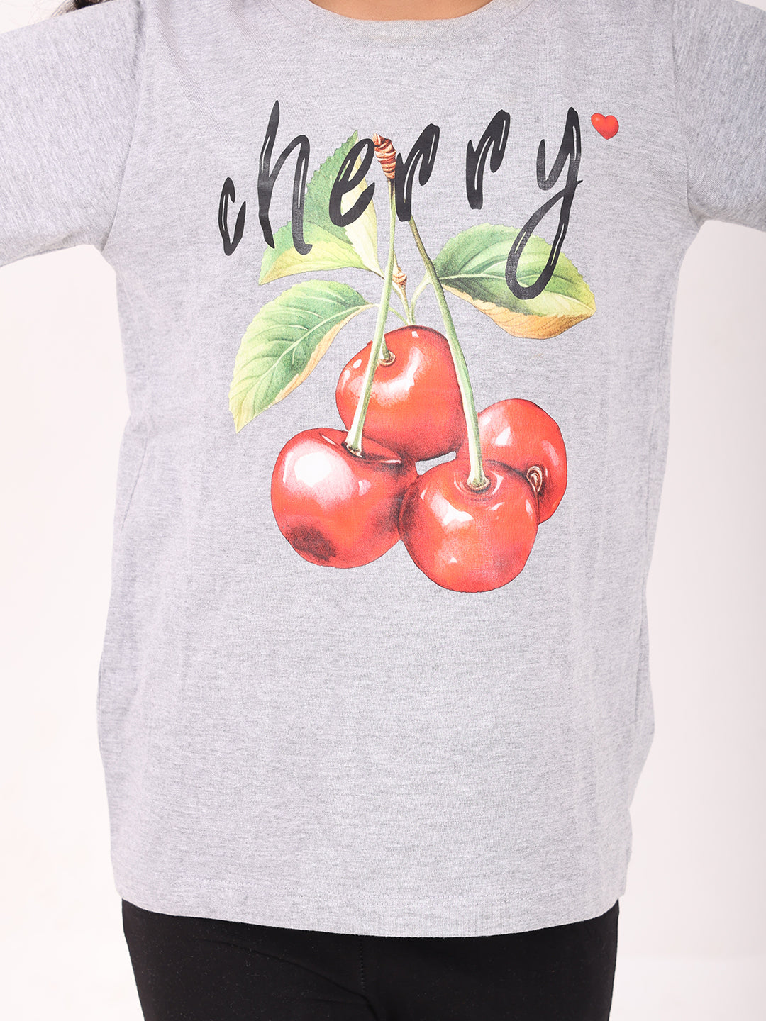 REBORN - Girls 1 piece chest printed T-shirt-Grey Melange