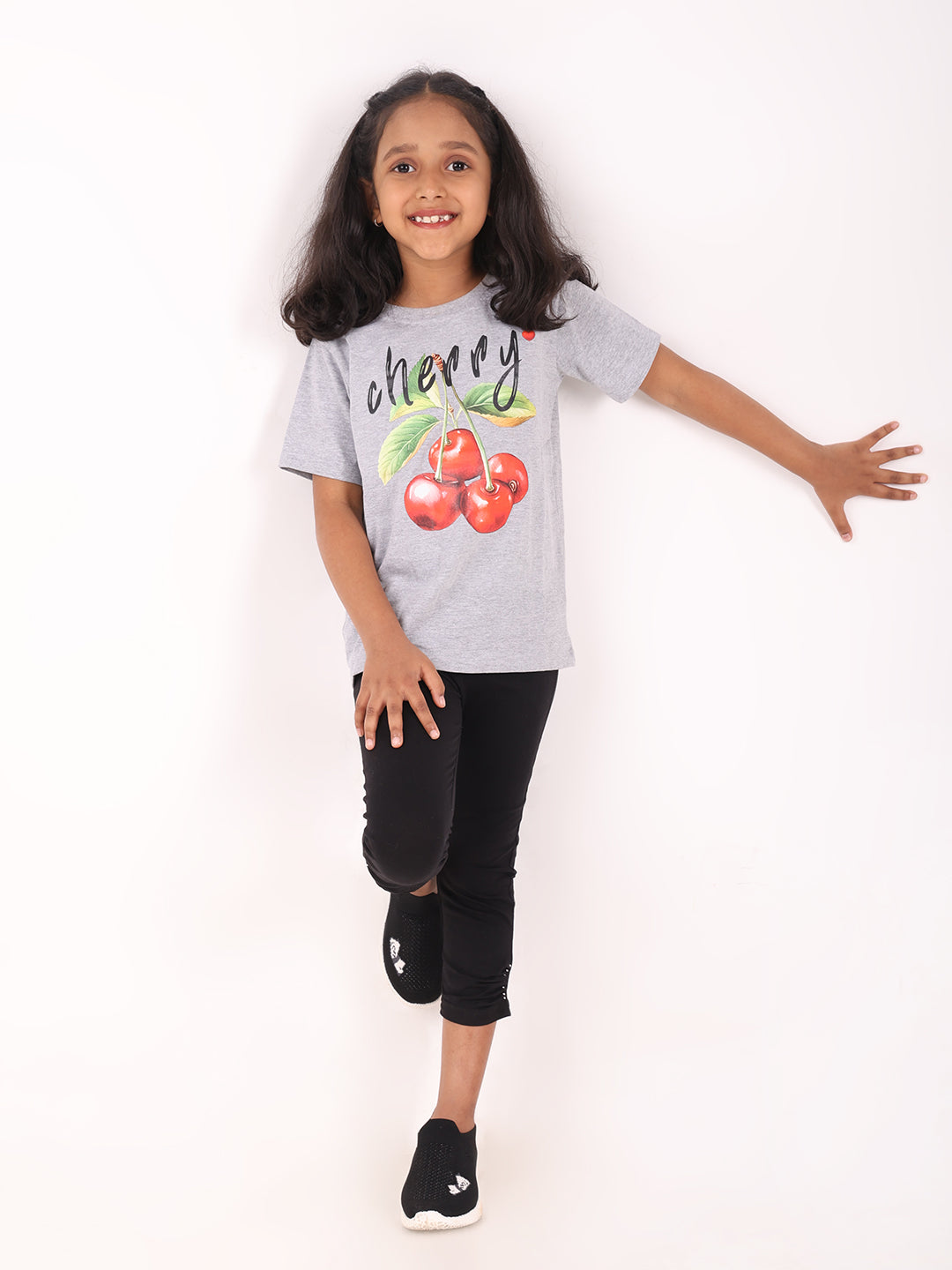 REBORN - Girls 1 piece chest printed T-shirt-Grey Melange